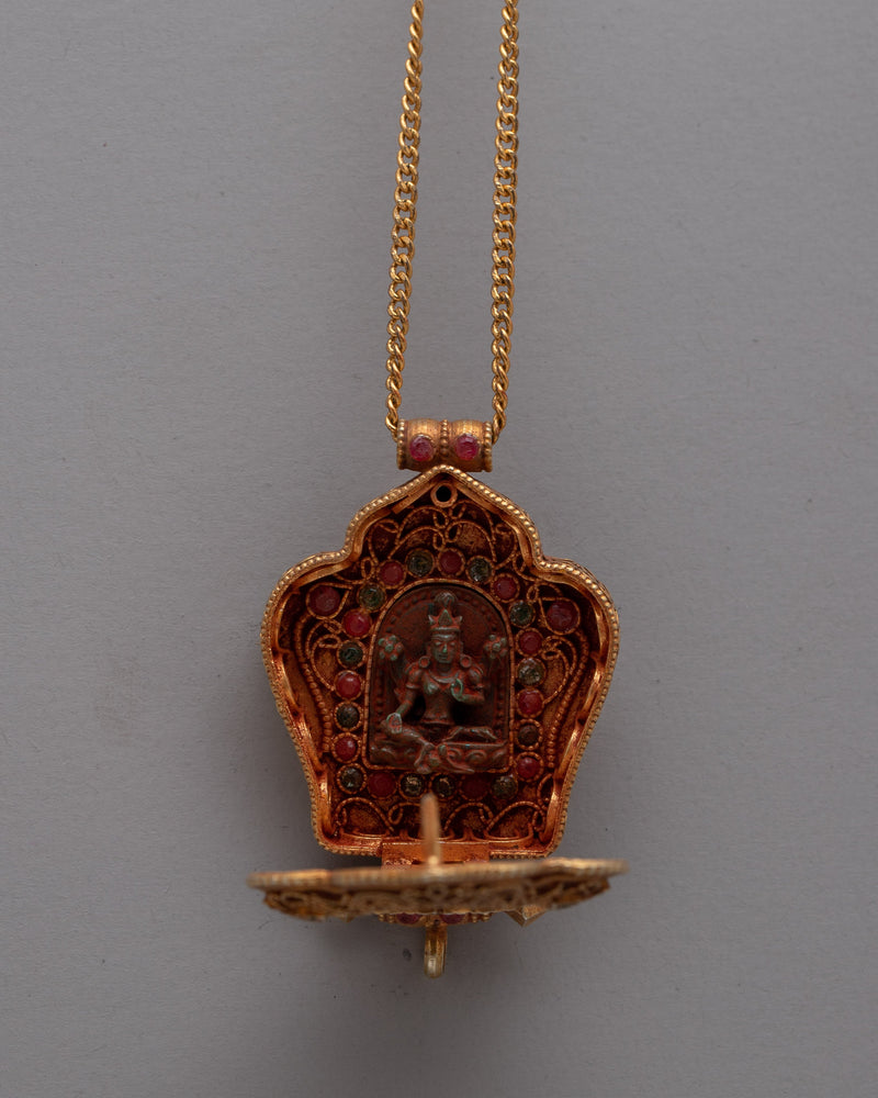 Green Tara Tibetan Ghau Pendant | Mother Tara Amulet for Spiritual Protection and Devotion