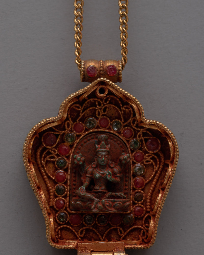 Green Tara Tibetan Ghau Pendant | Mother Tara Amulet for Spiritual Protection and Devotion