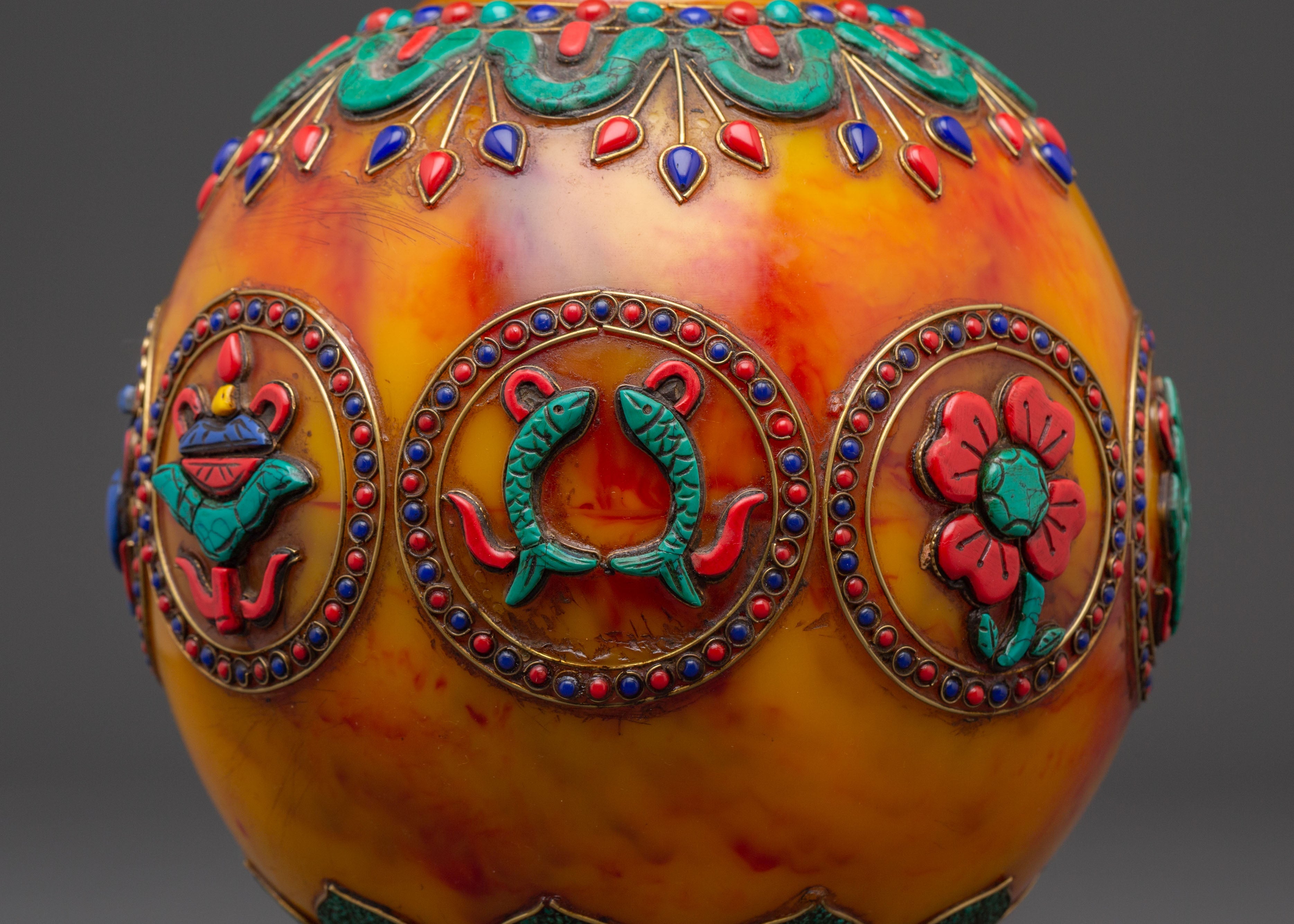Decorative Resin Vase | Vase with Lapis, Coral, and Turquoise Stones