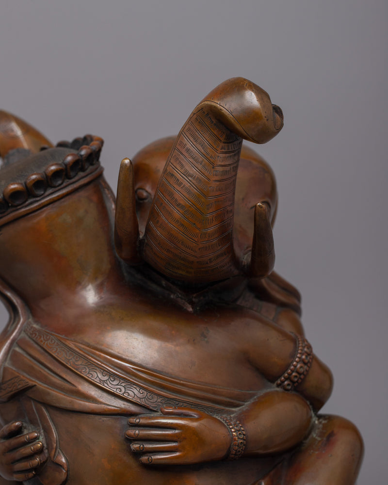 Intricate Copper Ganesh Consort Statue | Handcrafted Artistry for Your Space