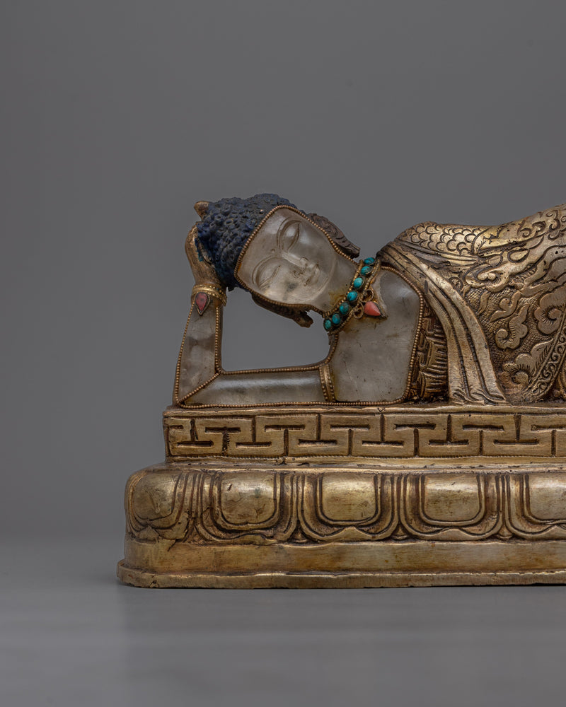 Serene Sleeping Buddha Statue | Copper with Decorative Stones