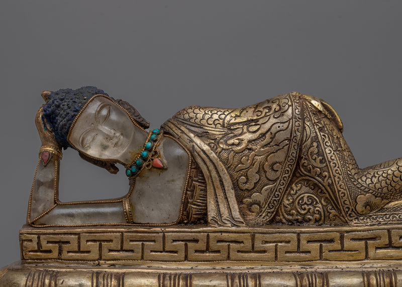 Serene Sleeping Buddha Statue | Copper with Decorative Stones