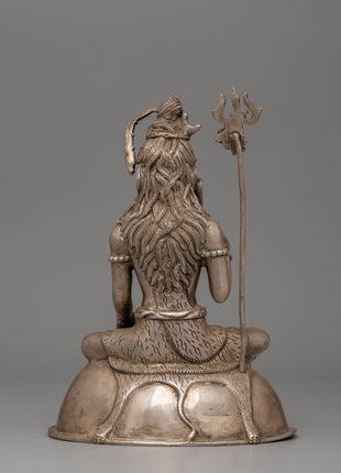 Shiva Silver Plated Copper Statue | Adi Yogi Shiva Ji Statue for Zen Decor