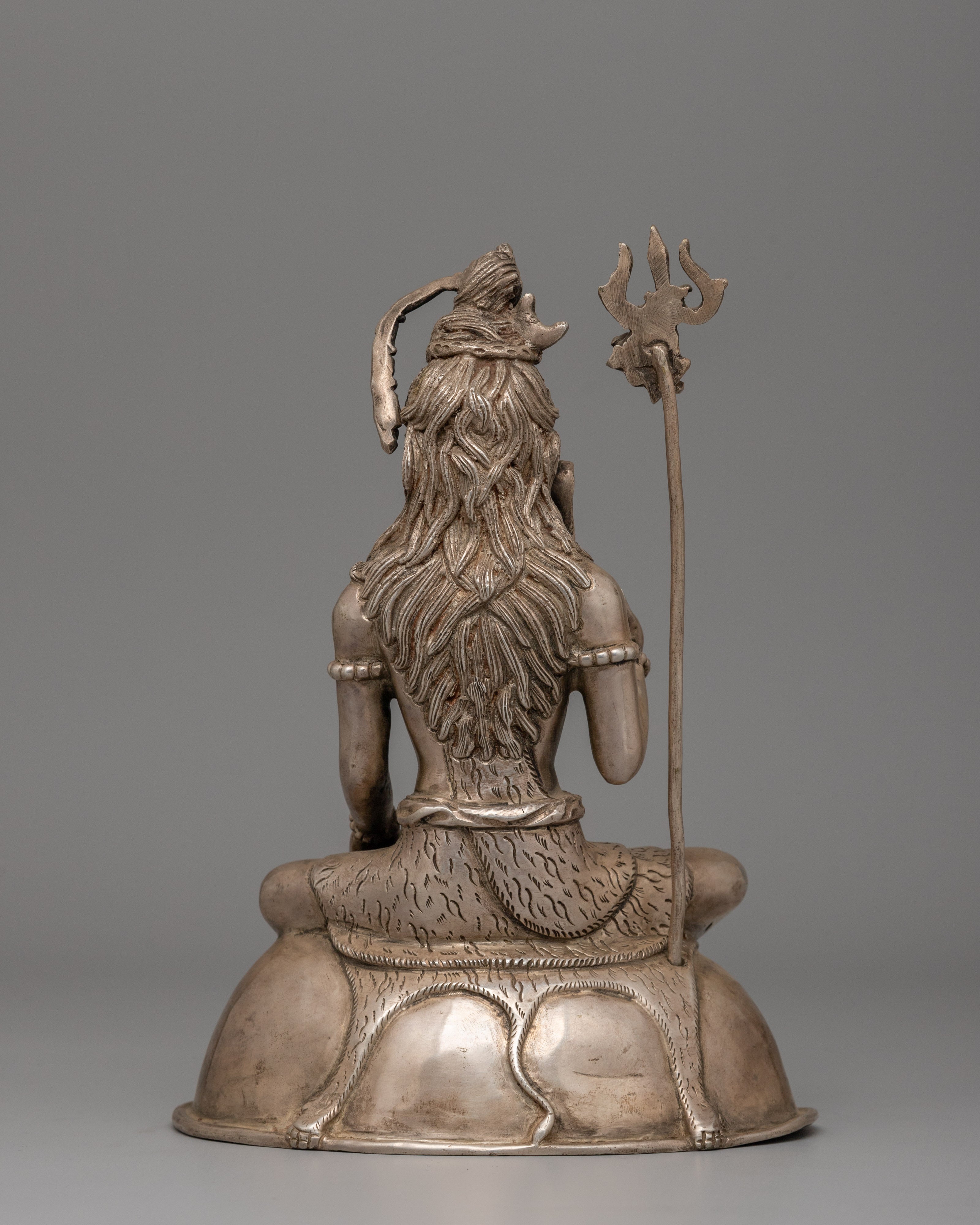 Shiva Silver Plated Copper Statue | Adi Yogi Shiva Ji Statue for Zen Decor