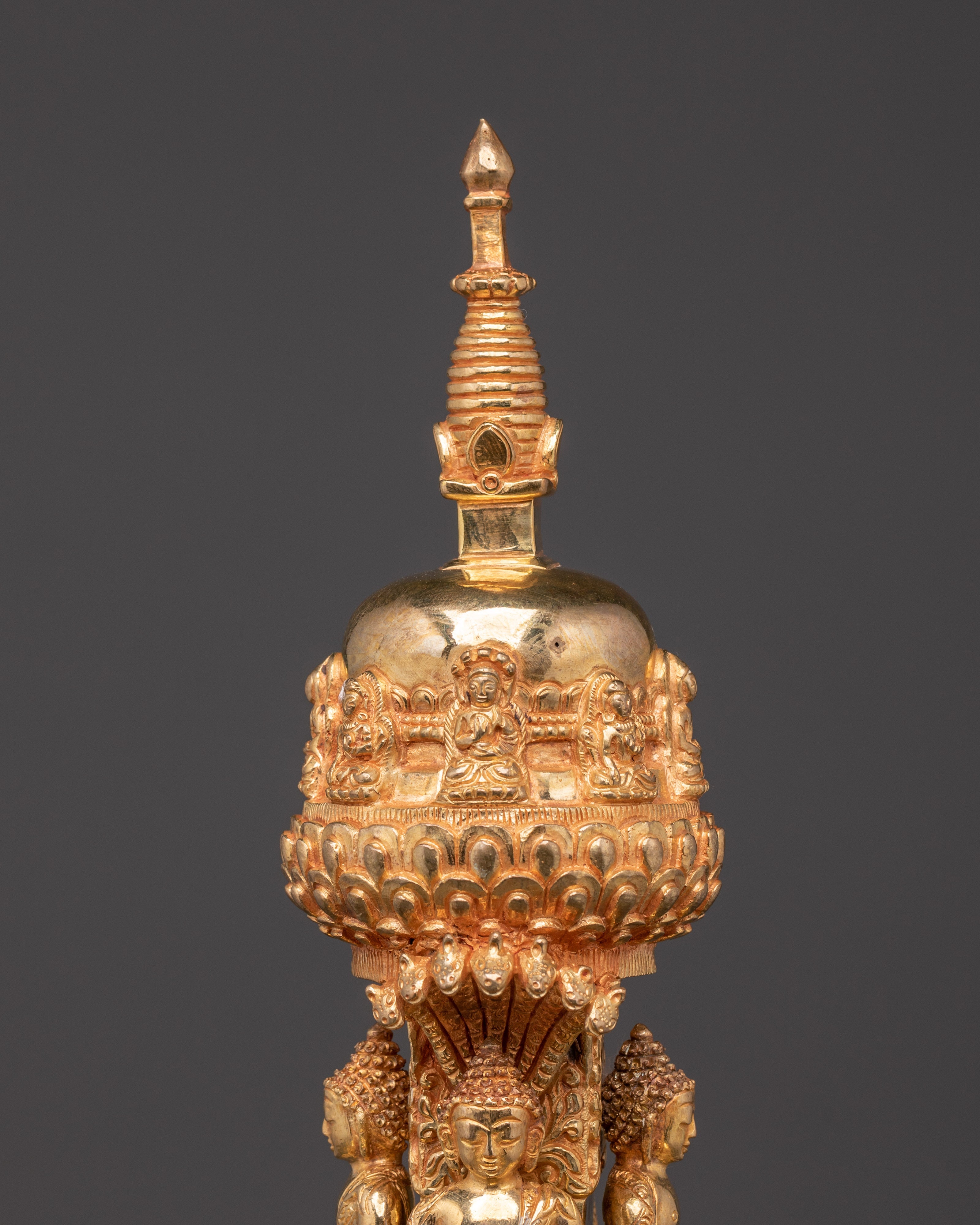 Handcrafted Tibetan Stupa Artifact | Gold Gilded Buddhist Shrine