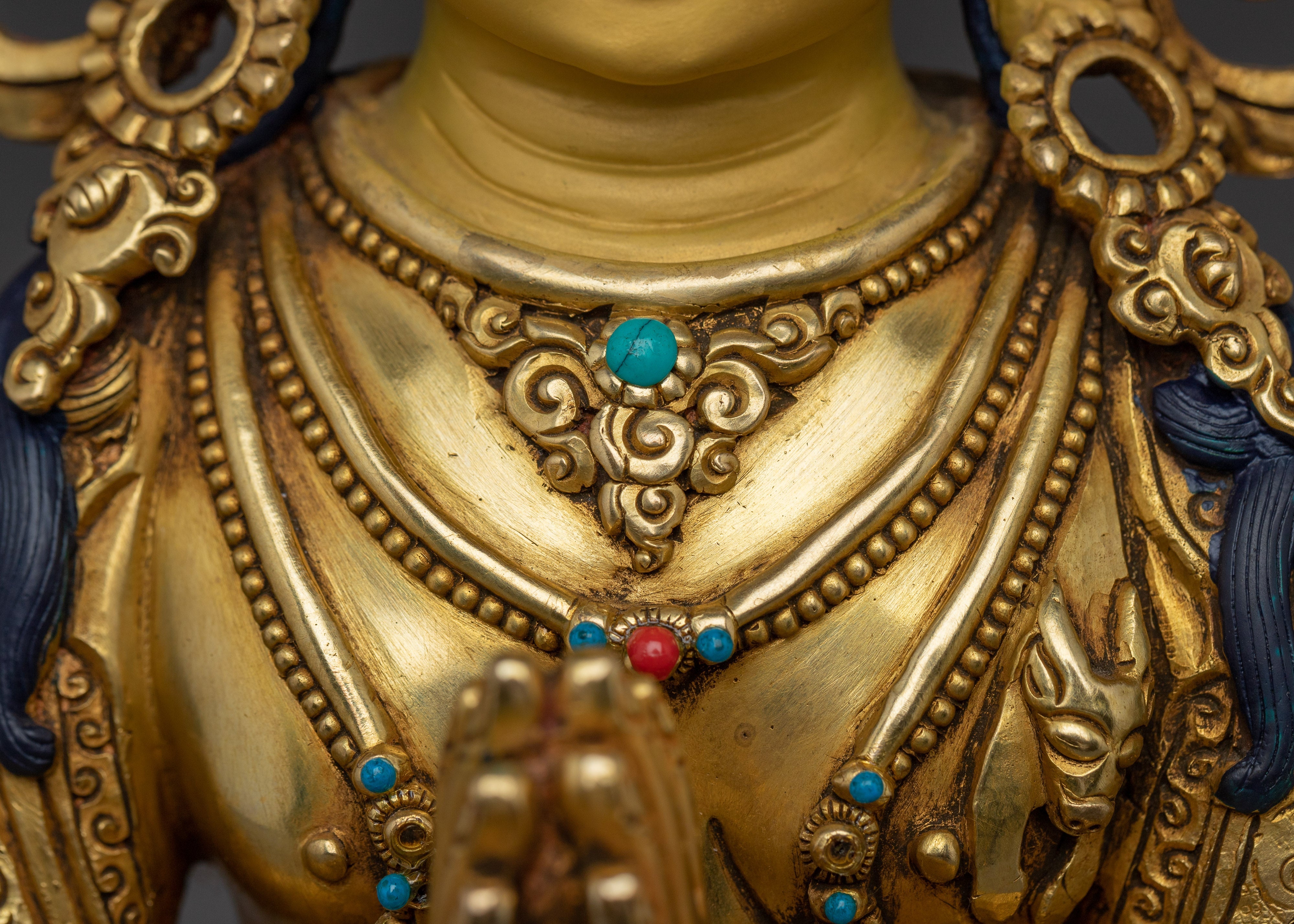 Gold Gilded Chenrezig Statue with Copper Body | Tibetan Bodhisattva of Compassion