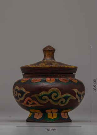 Buddhist Decorative Pot | Handcrafted Wooden Pot for Sacred Spaces and Rituals
