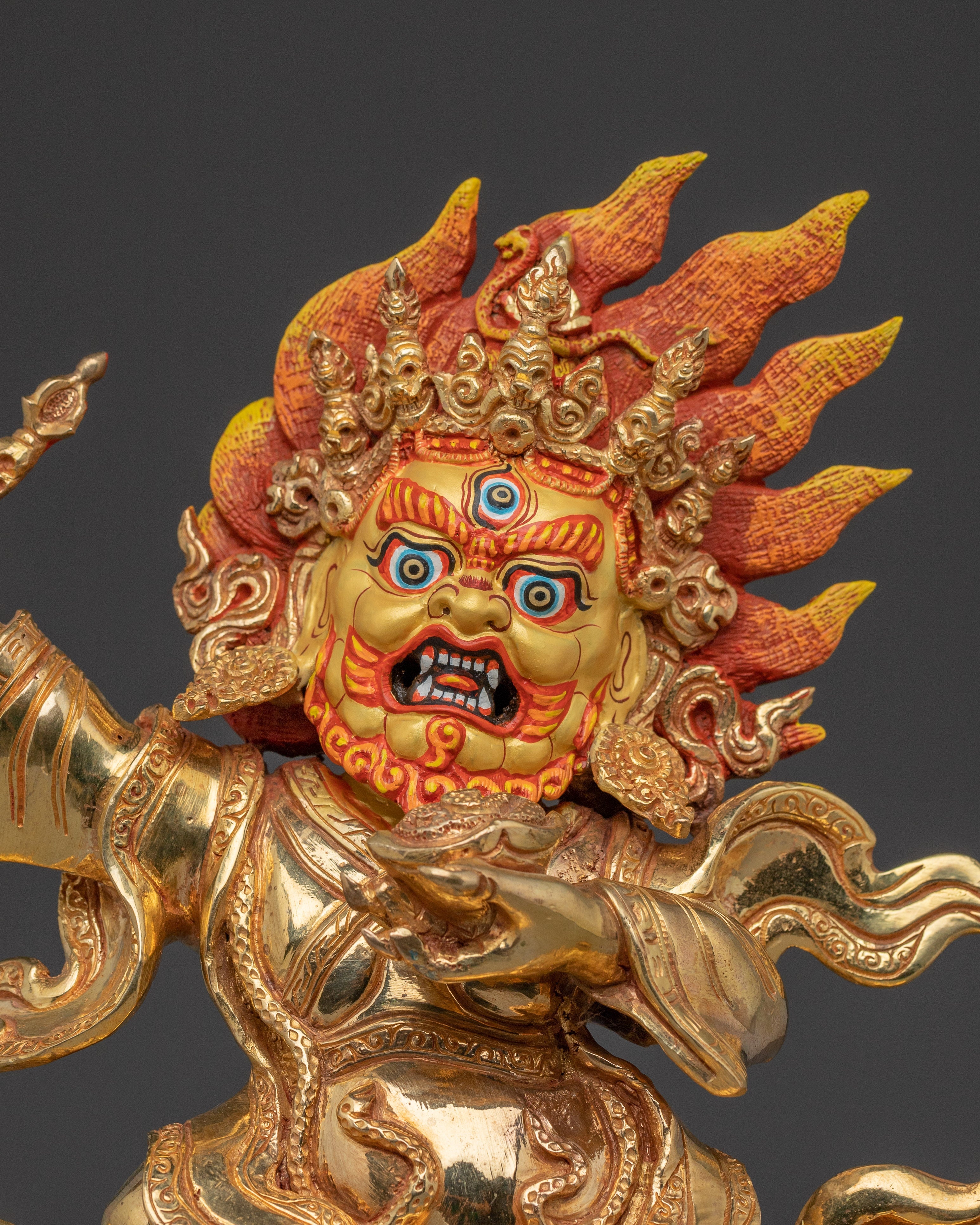Golden Wrathful Mahakala Statue | Guardian of the Dharma