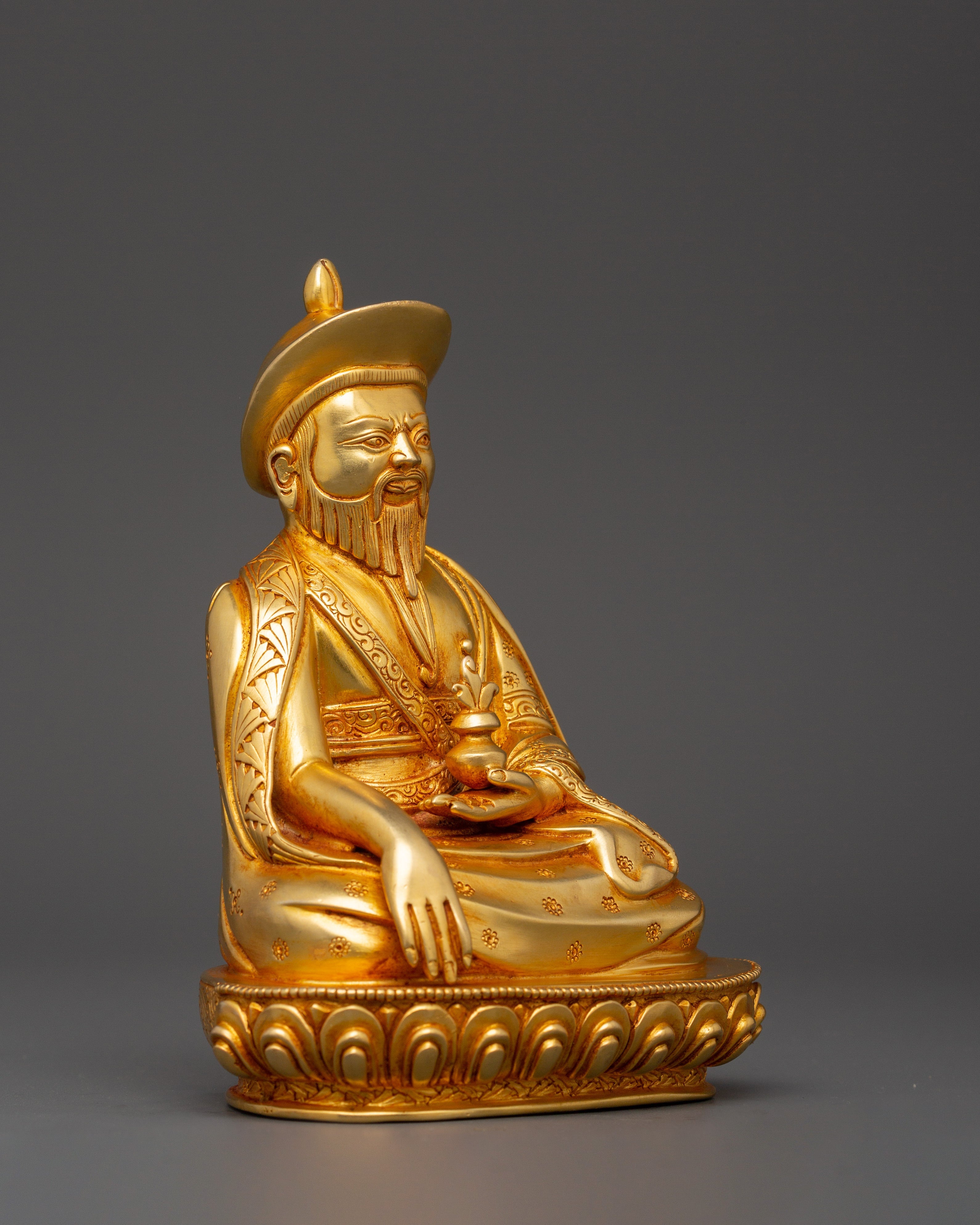 Gold Plated Guru Shapdum Statue | Zhabdrung Rinpoche Sculpture