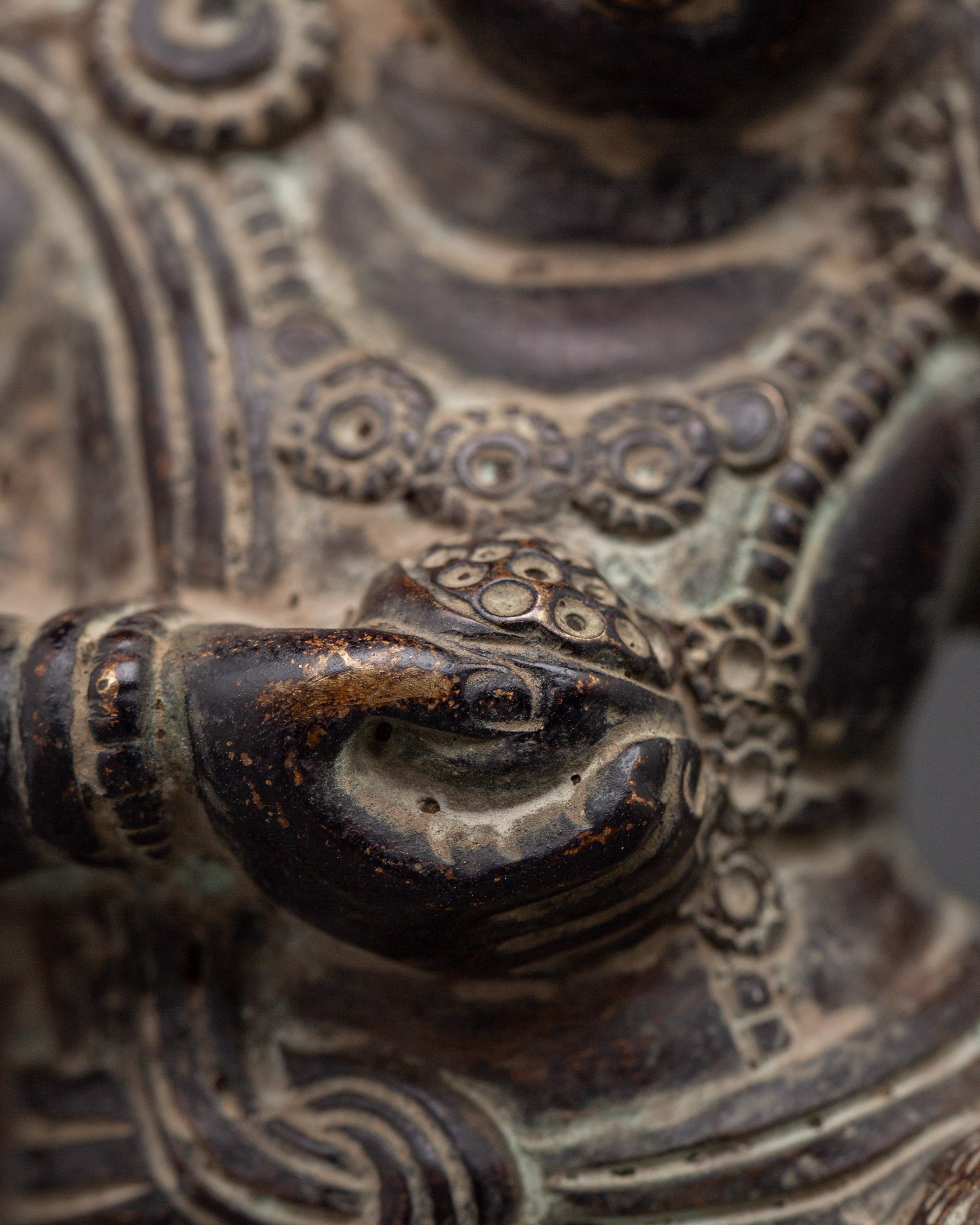 Tibetan Buddhist Dzambhala Oxidized Copper Statue | Sitting on Lotus