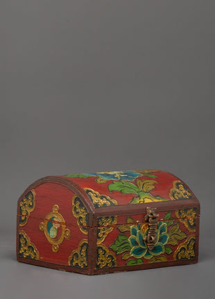 Red Tibetan wooden box | Himalayan Storage Chest