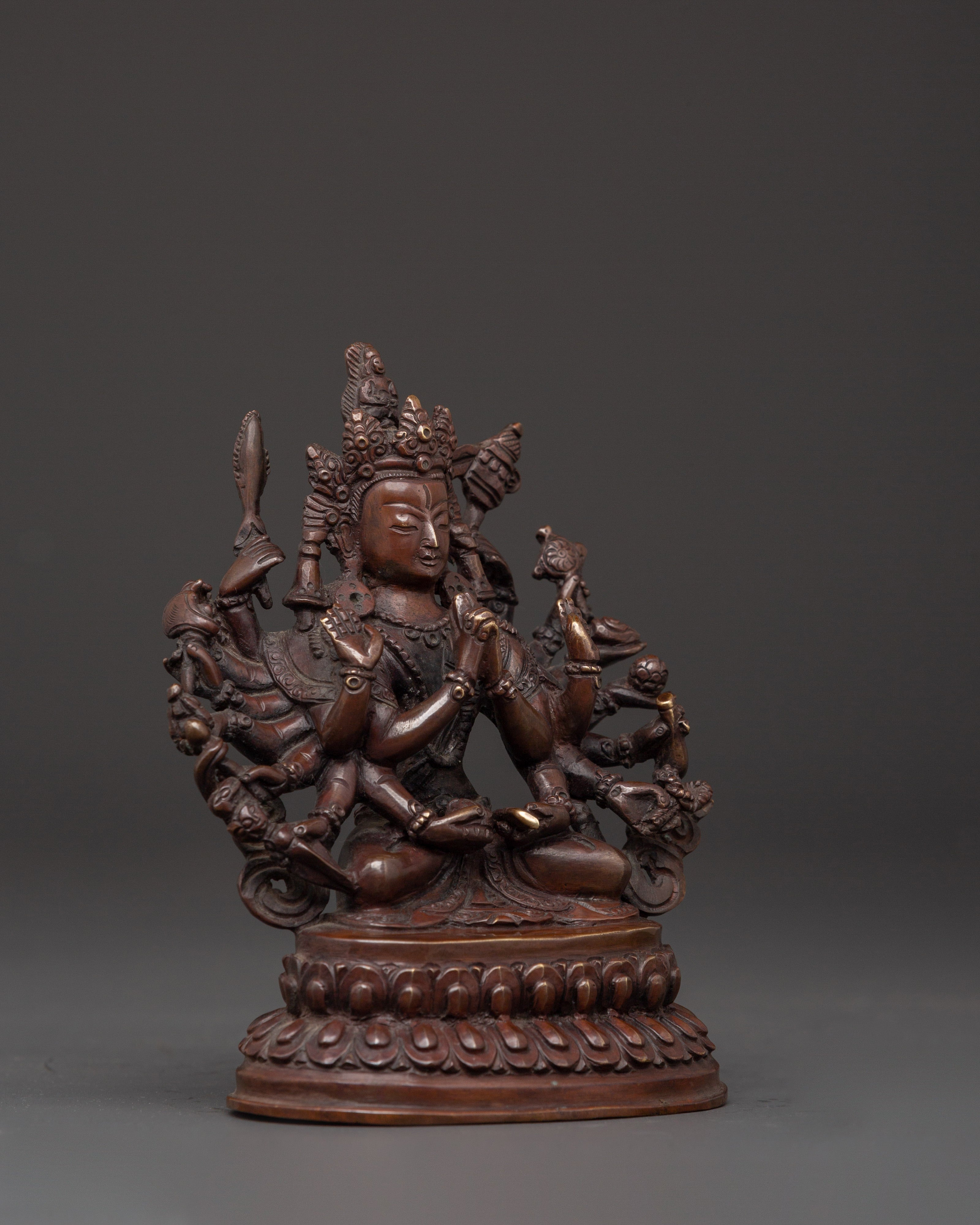 Cundi Bodhisattva Sculpture | Oxidized Copper Statue for Meditation & Altar