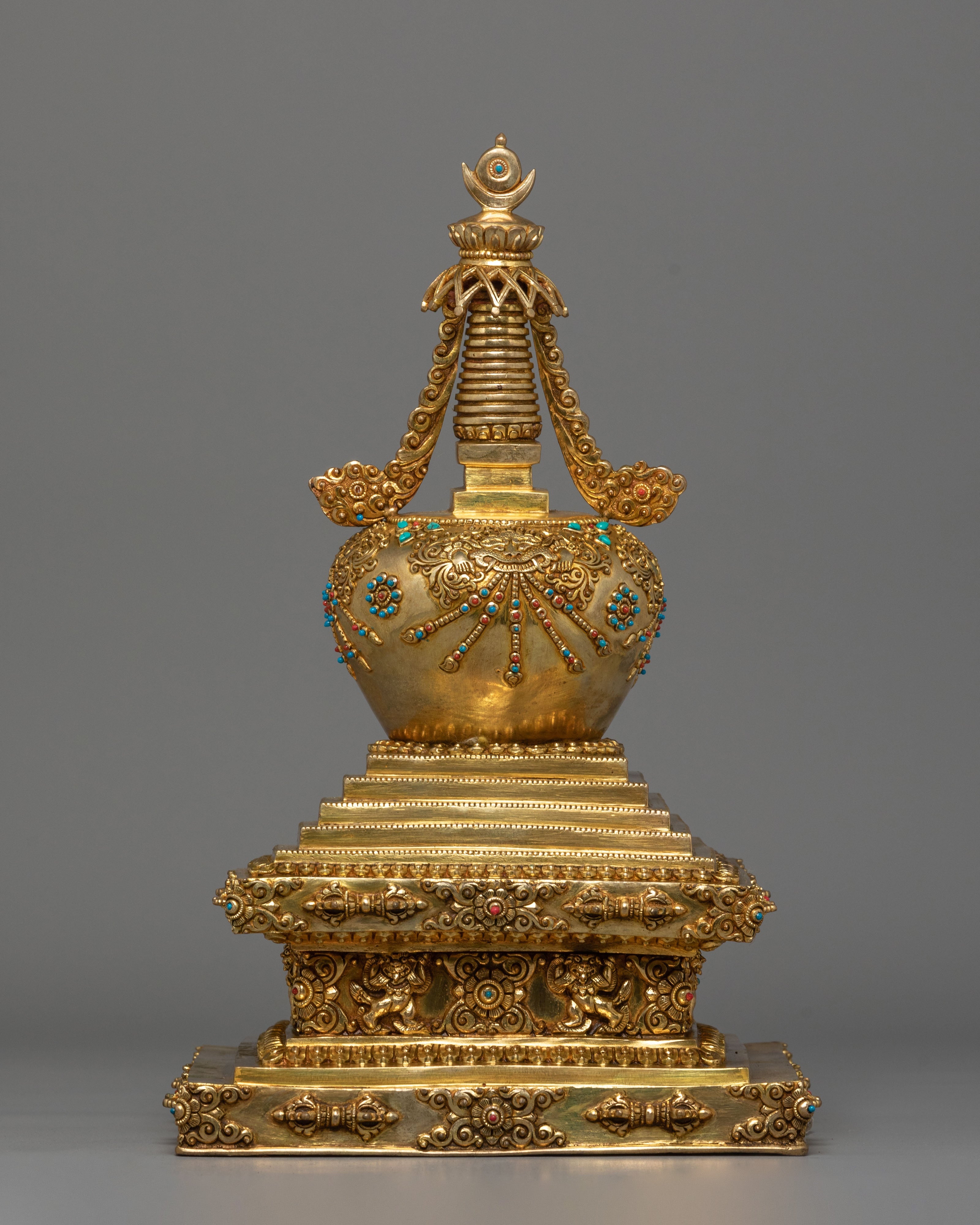 Sacred Tibetan Buddhist Stupa | Gilt Copper Meditation Shrine