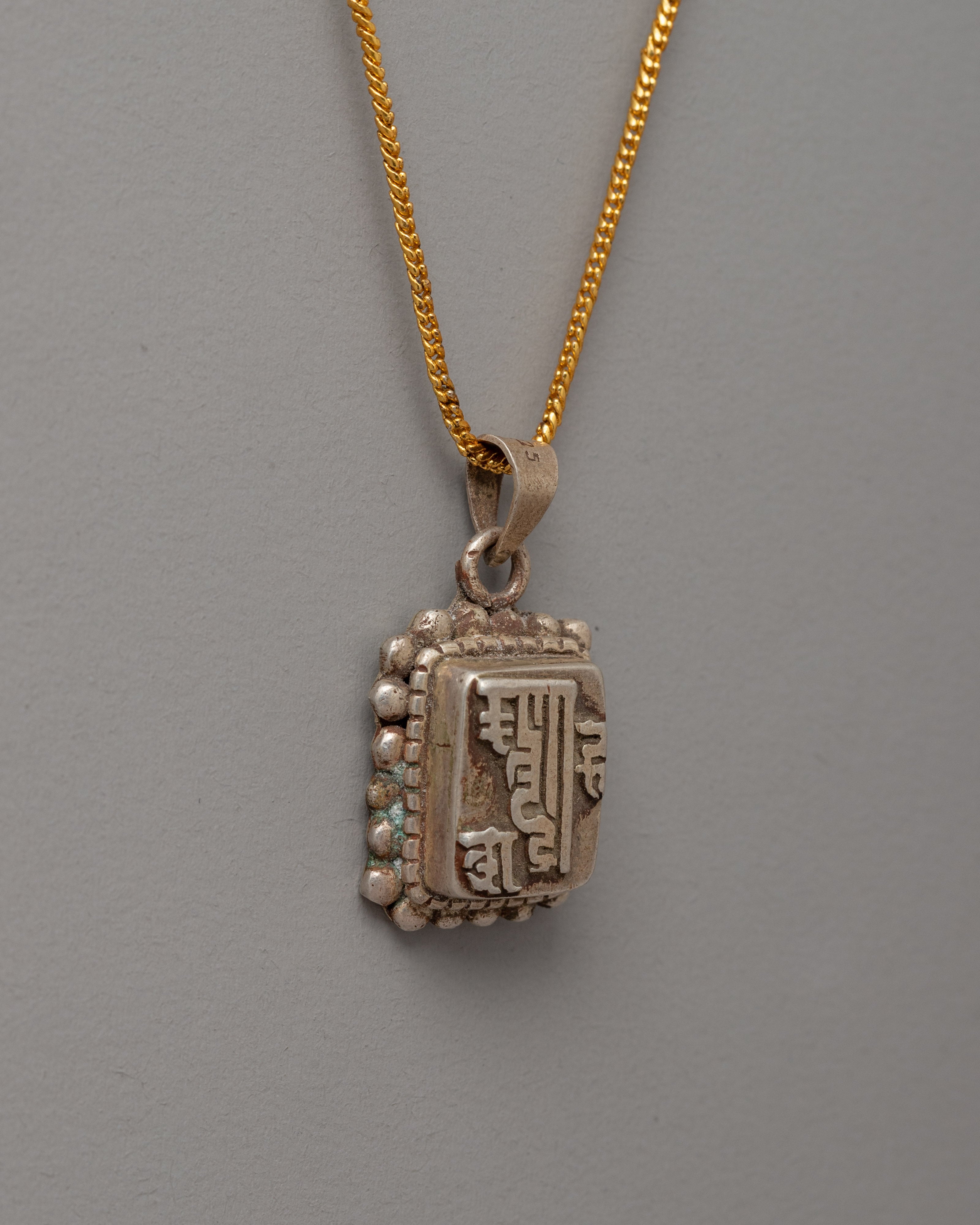 Om Mani Padma Hum Mantra Locket | Handcrafted Silver Locket for Spiritual Protection