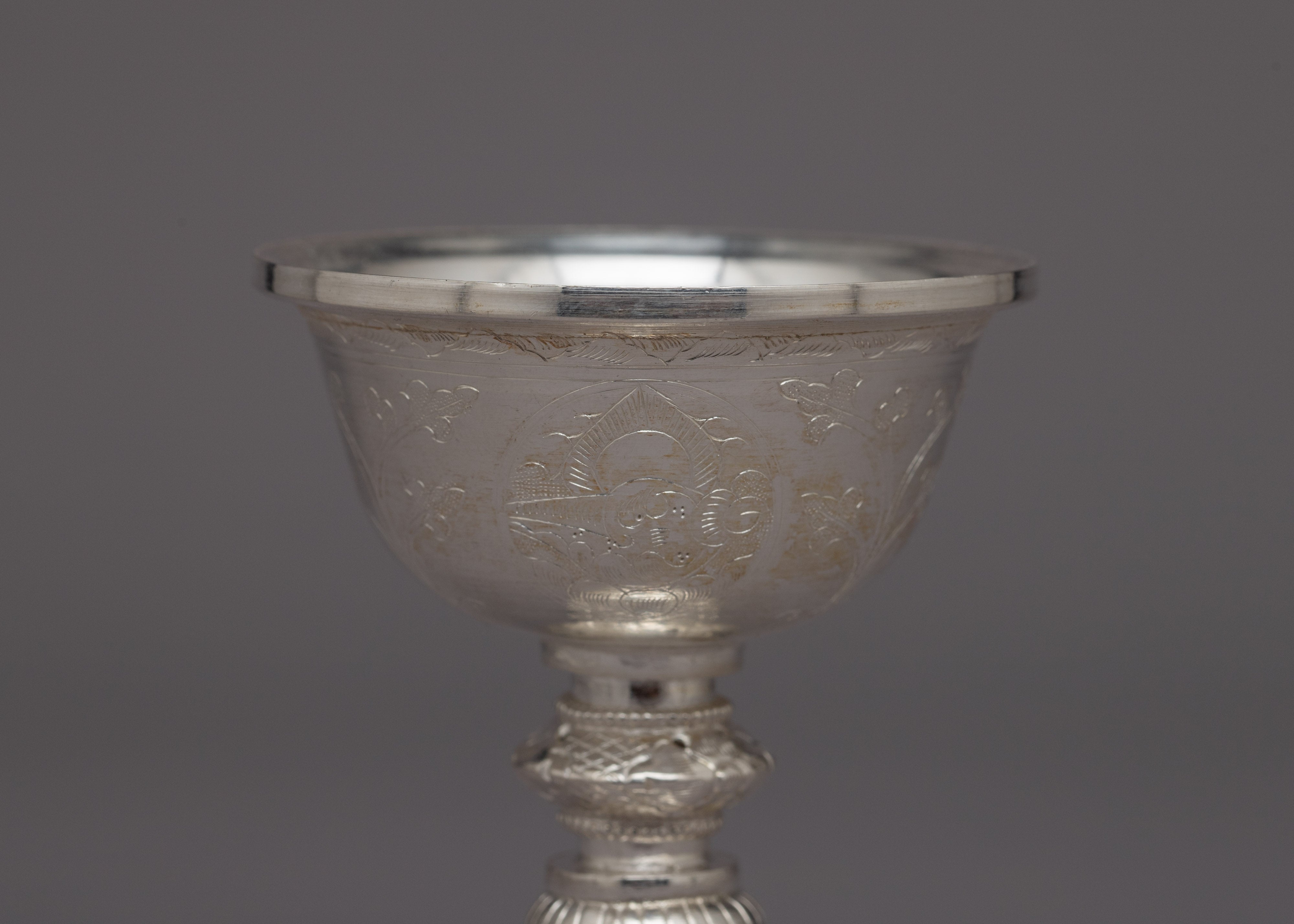 Decorative Silver Butter Lamp | Handcrafted Offering Lamp for Home
