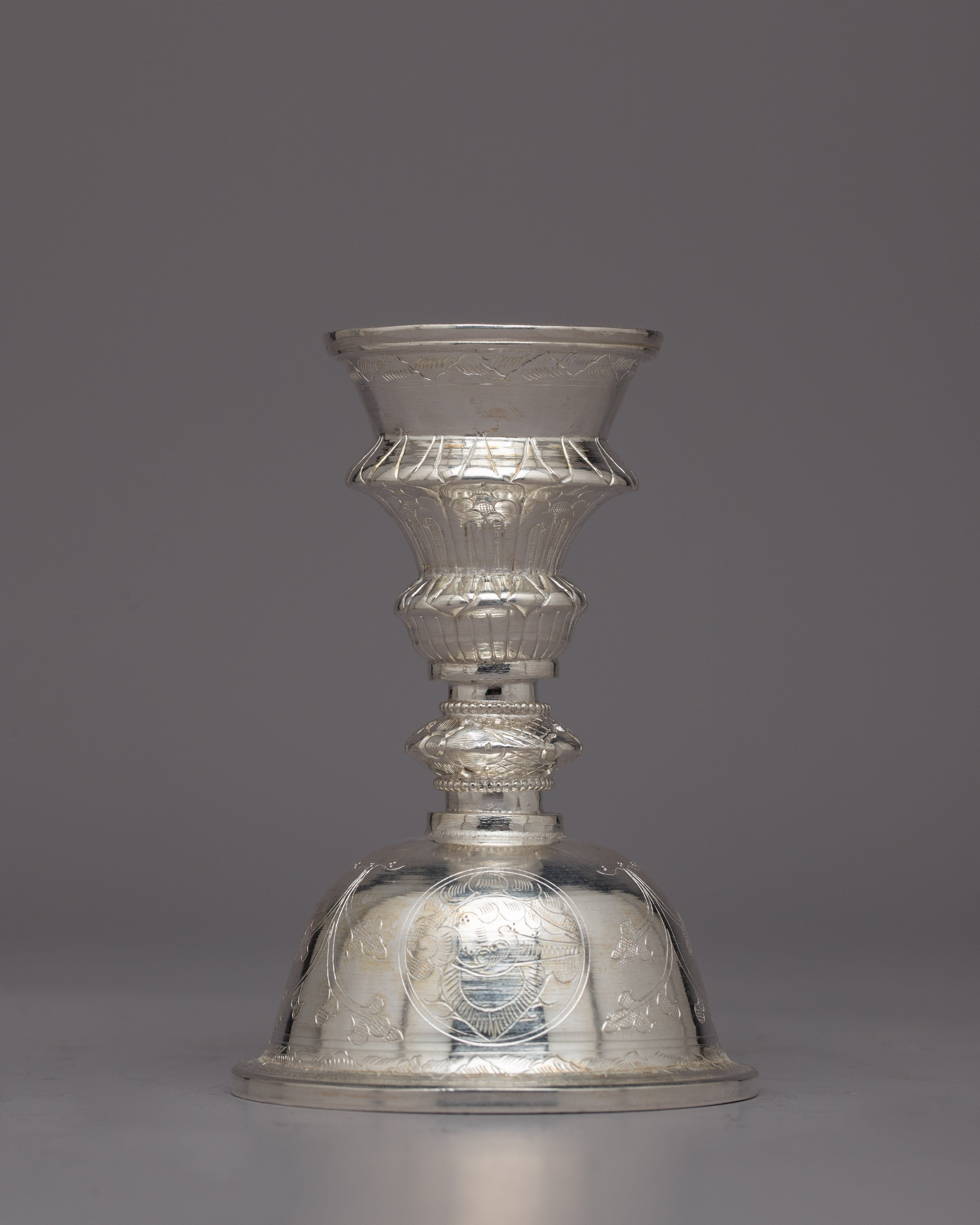 Decorative Silver Butter Lamp | Handcrafted Offering Lamp for Home