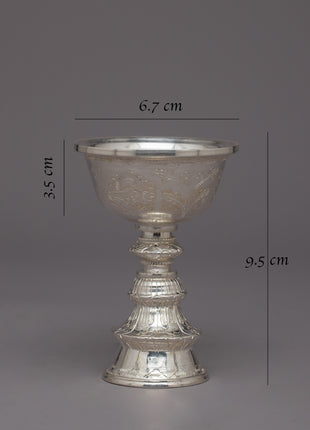 Decorative Silver Butter Lamp | Handcrafted Offering Lamp for Home