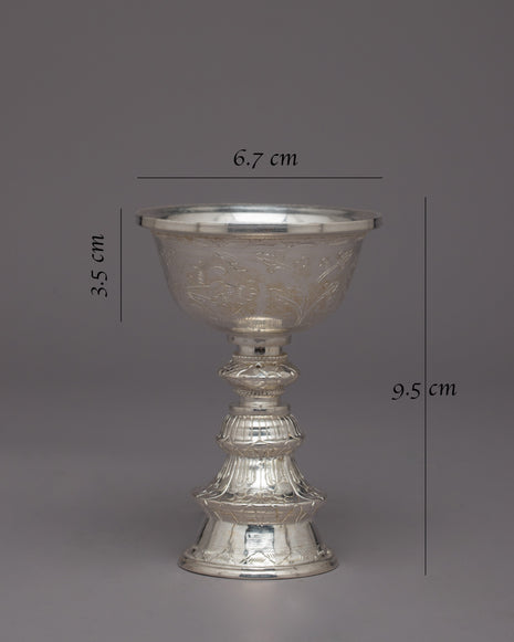 Decorative Silver Butter Lamp | Handcrafted Offering Lamp for Home