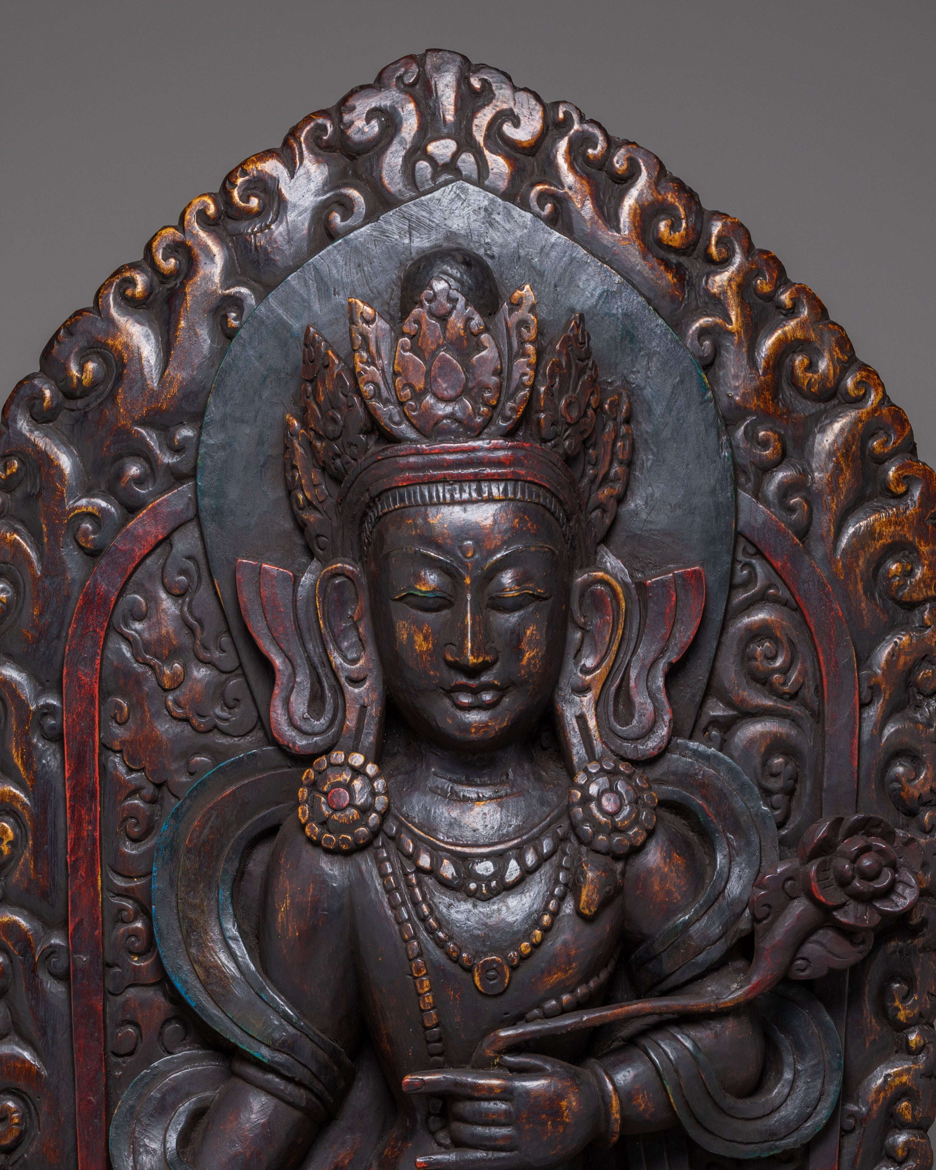 Lokeshwor Tibetan Spiritual Statue | Hand Carved Wooden Avalokiteshvara Art