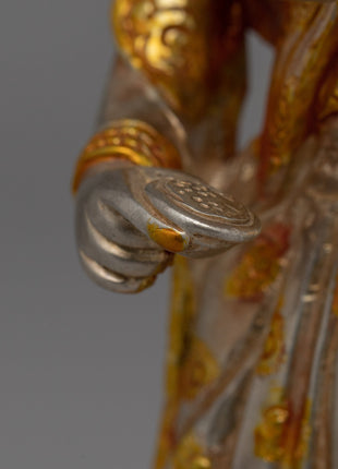 Newari Traditional Clad Silver & Gold-Plated Statue | Decorative Piece for Spiritual and Cultural Settings