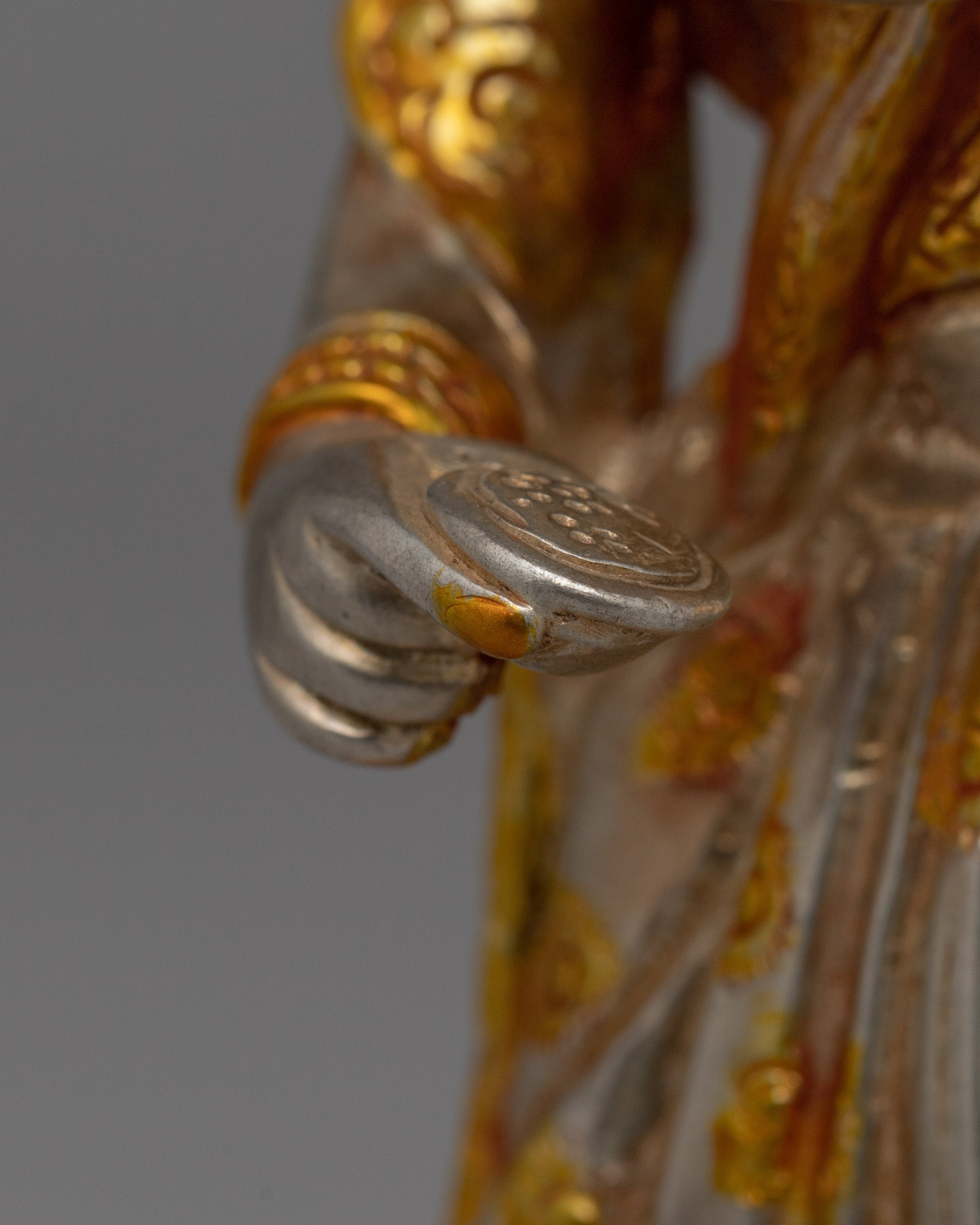 Newari Traditional Clad Silver & Gold-Plated Statue | Decorative Piece for Spiritual and Cultural Settings