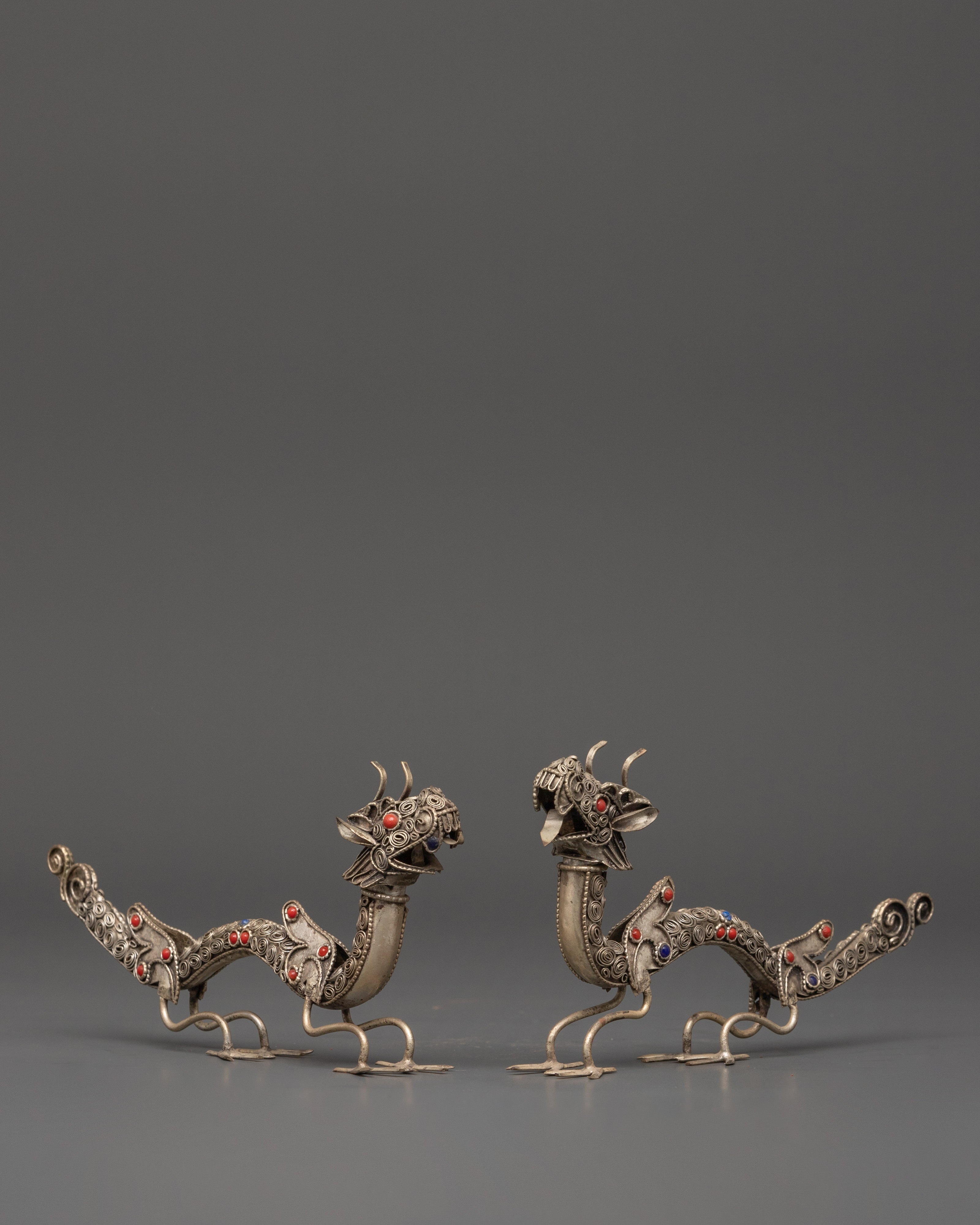 White Metal Dragon Set Art | Symbol of Power and Protection