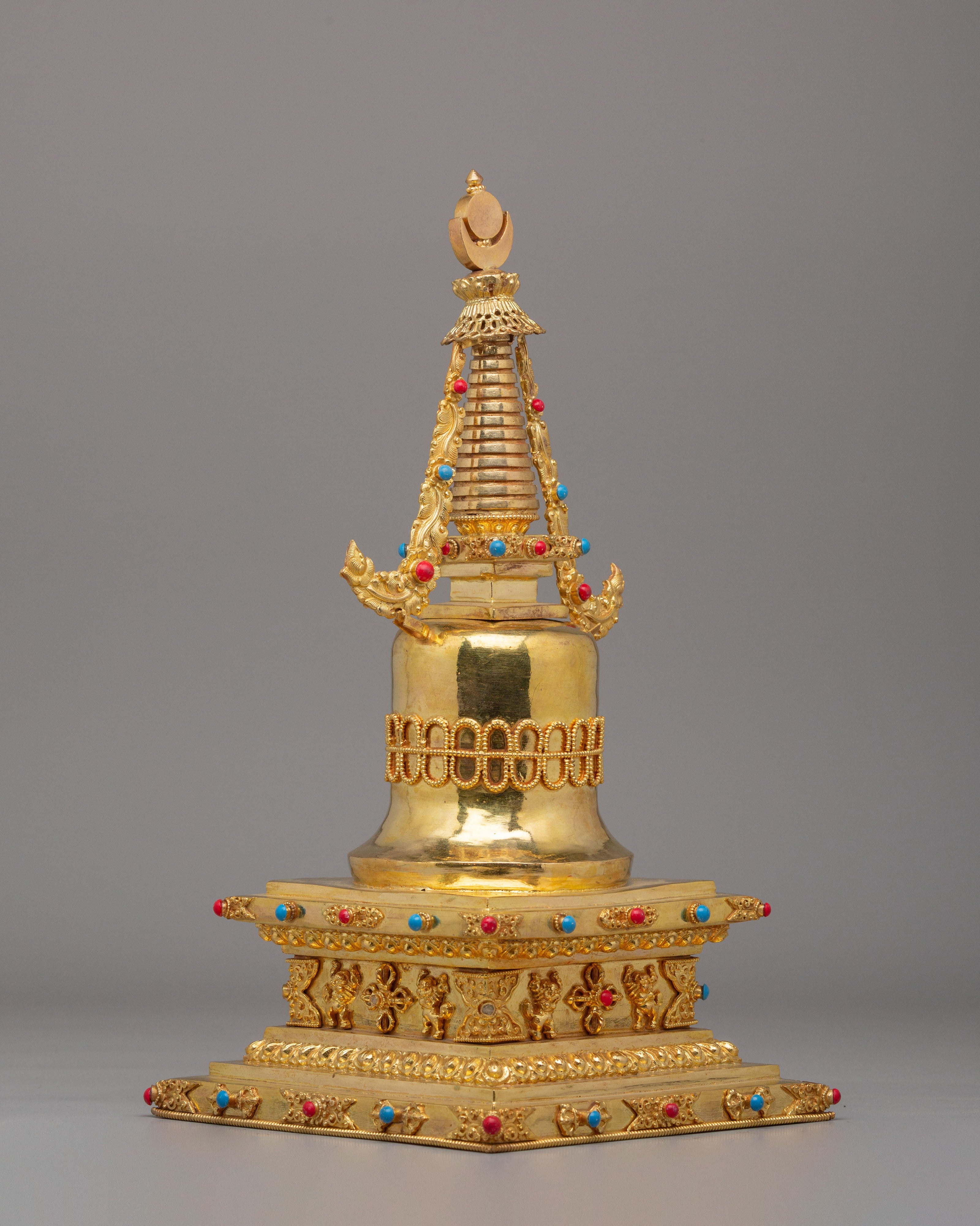 Handcrafted Gold Plated Parinirvana Stupa | Tibetan Sacred Symbol