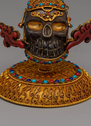 Crystal Skull Head for Spiritual Home Decor | Copper Body with Coral and Turquoise, Spiritual Home Decor