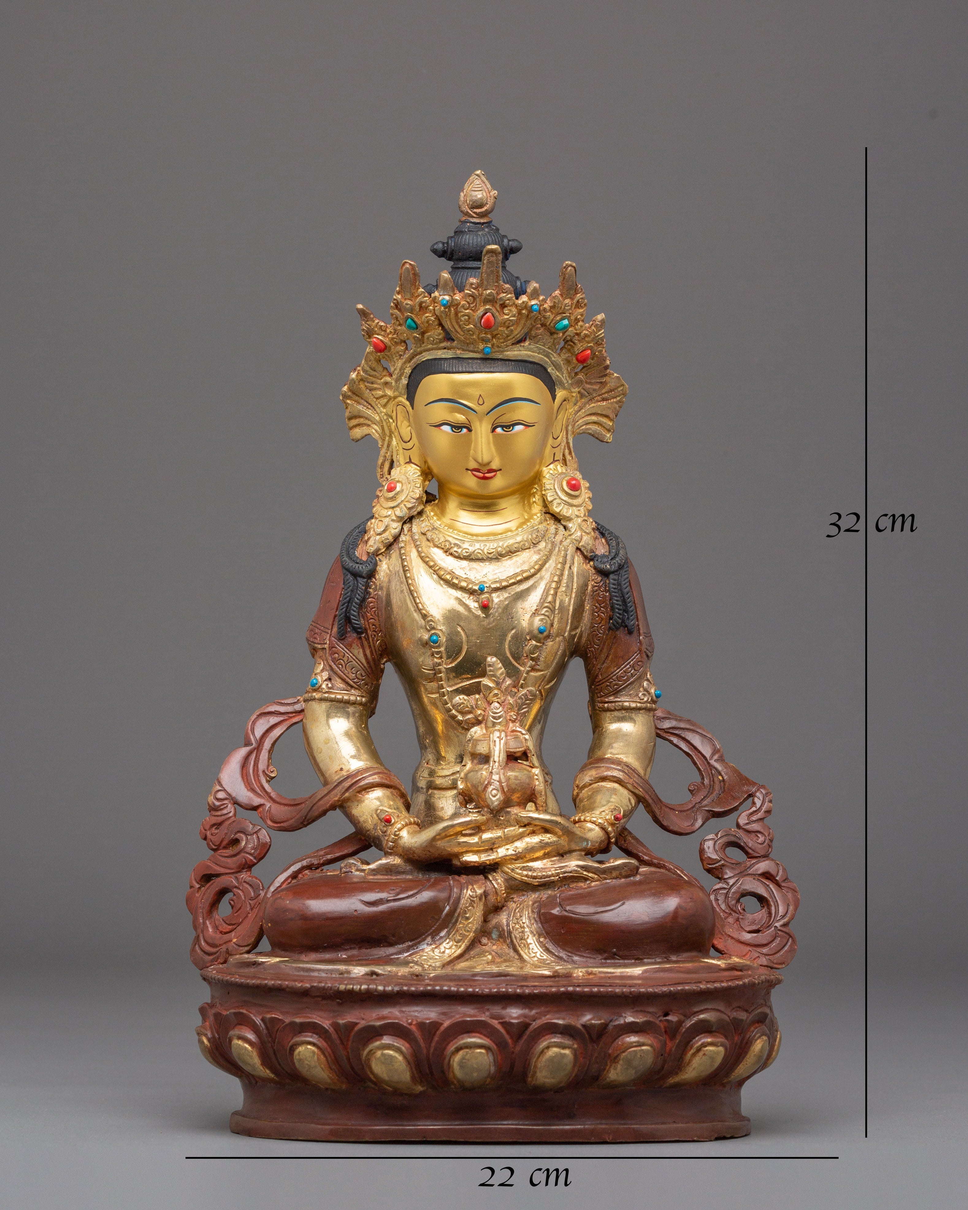Sacred Long Life Amitayus Buddha Statue | Golden Copper Buddha Sculpture