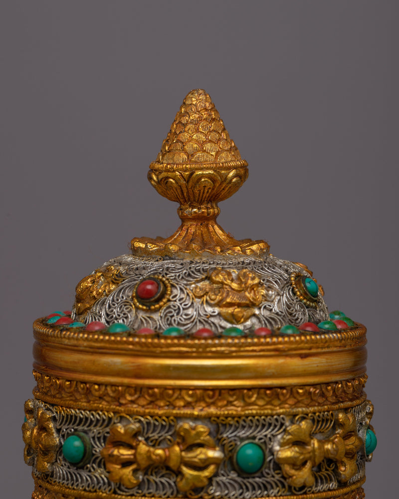 Traditional Tibetan Rice Pot  | Gold-Plated Ritual Vessel for Sacred Spaces