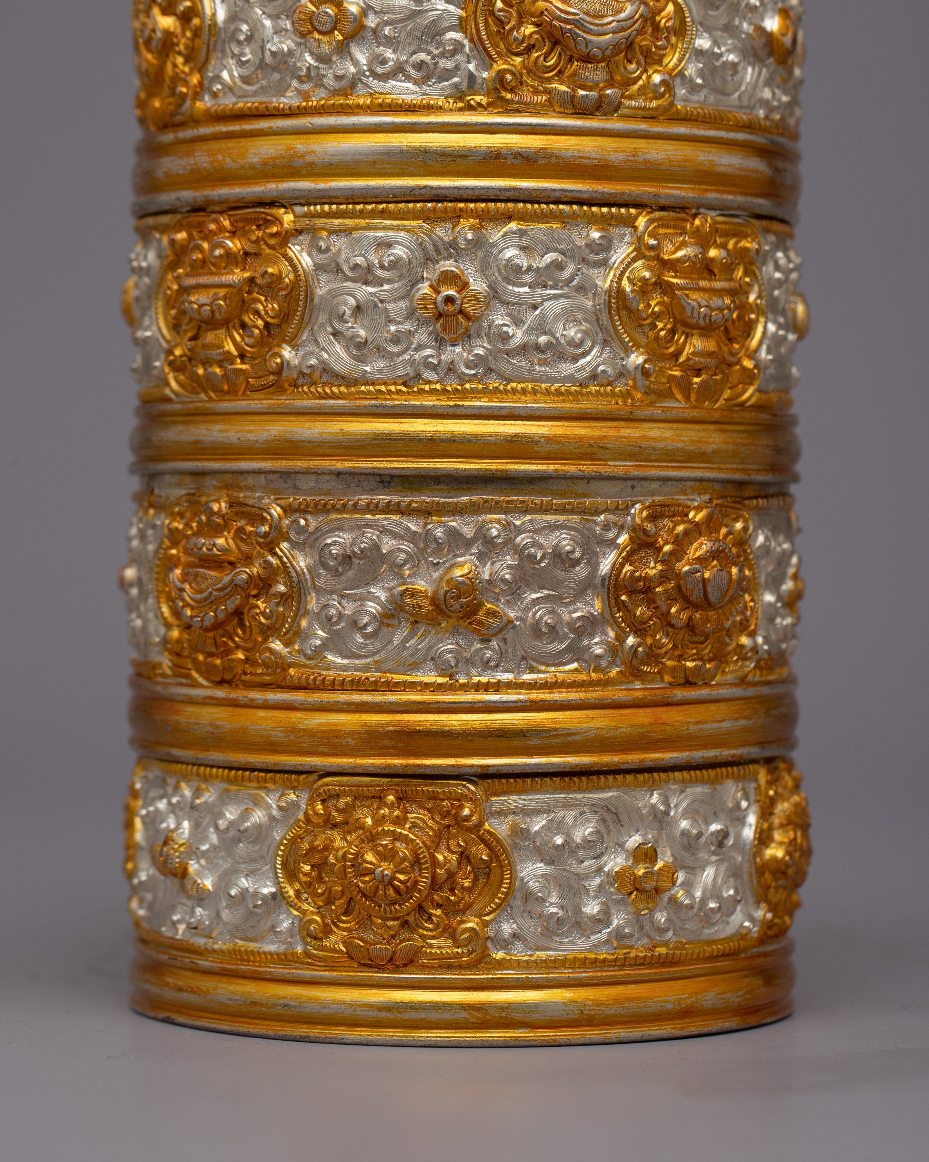Spiritual Tibetan Rice Pot | Handcrafted Copper with Gold-Plated Design