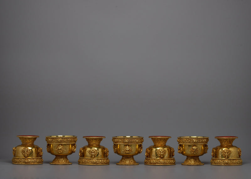 Copper Offering Bowl Set | Handcrafted Ritual Vessels for Buddhist Spiritual Offerings