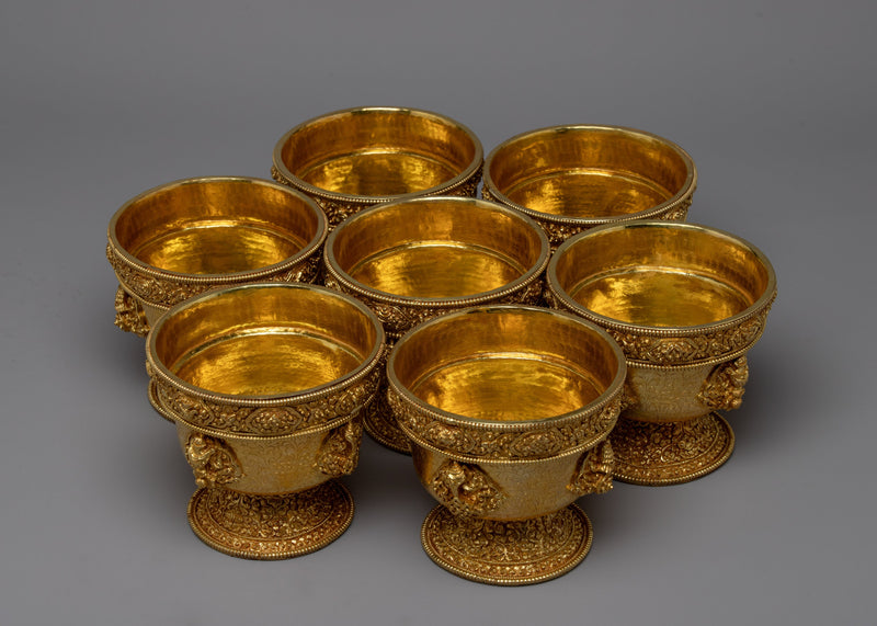 Copper Offering Bowl Set | Handcrafted Ritual Vessels for Buddhist Spiritual Offerings