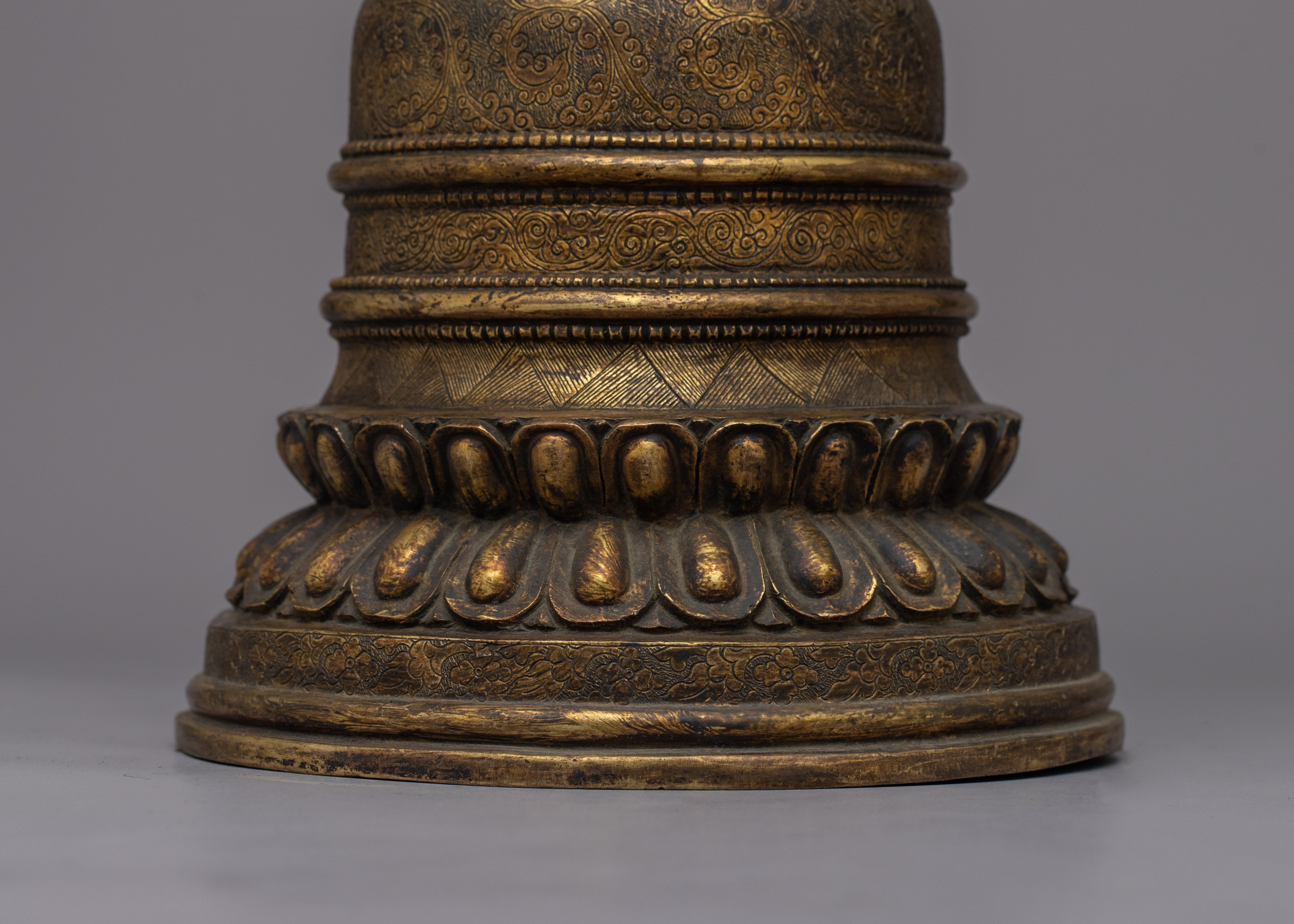 Traditional Copper Tibetan Stupa |  Handcrafted Sacred Symbol for Peaceful Decor
