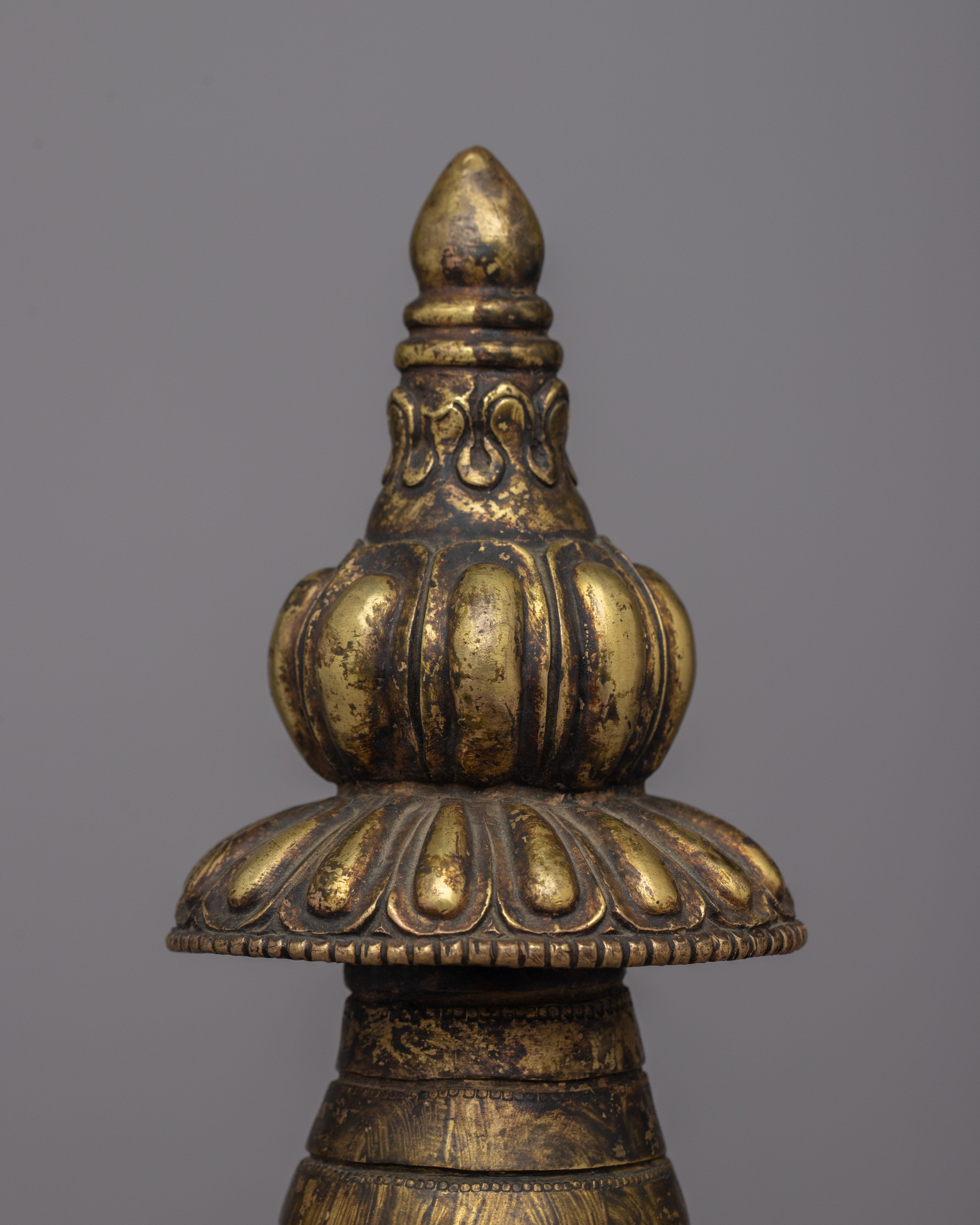 Traditional Copper Tibetan Stupa |  Handcrafted Sacred Symbol for Peaceful Decor