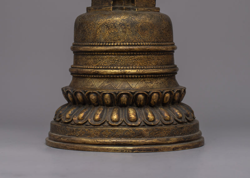 Traditional Copper Tibetan Stupa |  Handcrafted Sacred Symbol for Peaceful Decor