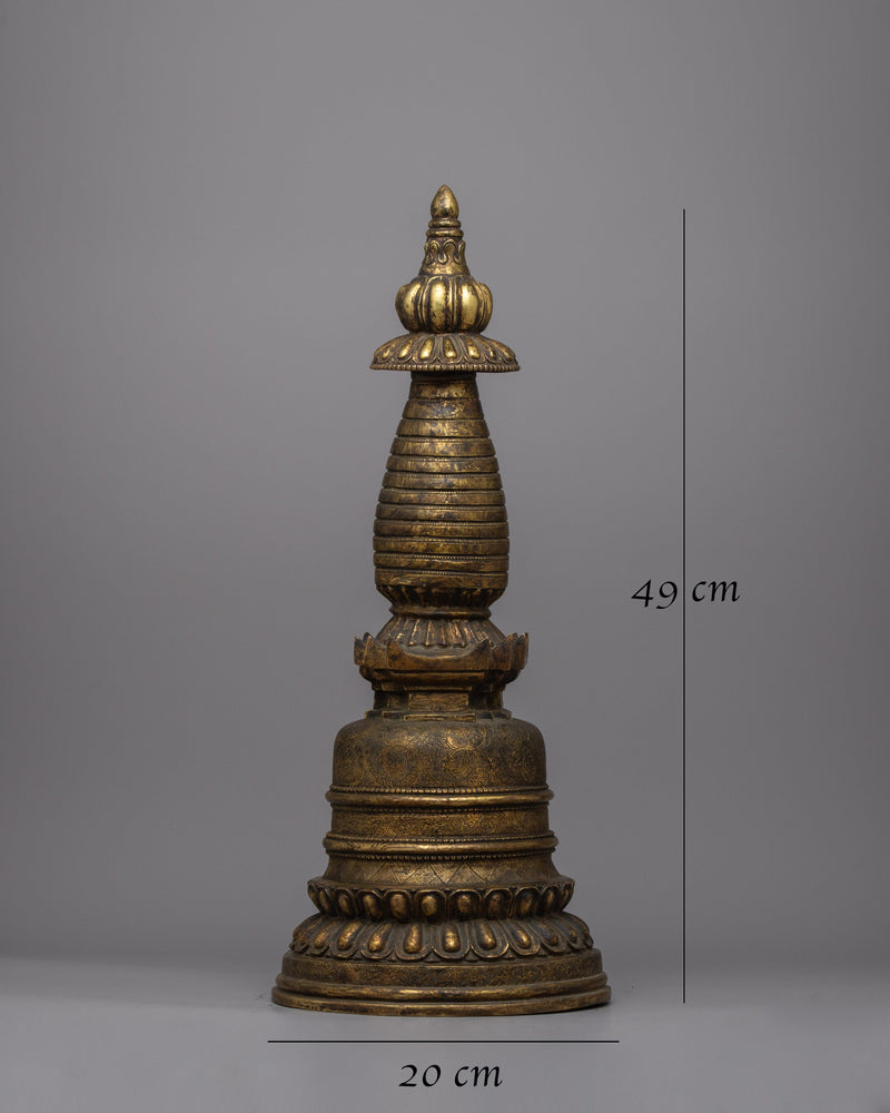 Traditional Copper Tibetan Stupa |  Handcrafted Sacred Symbol for Peaceful Decor