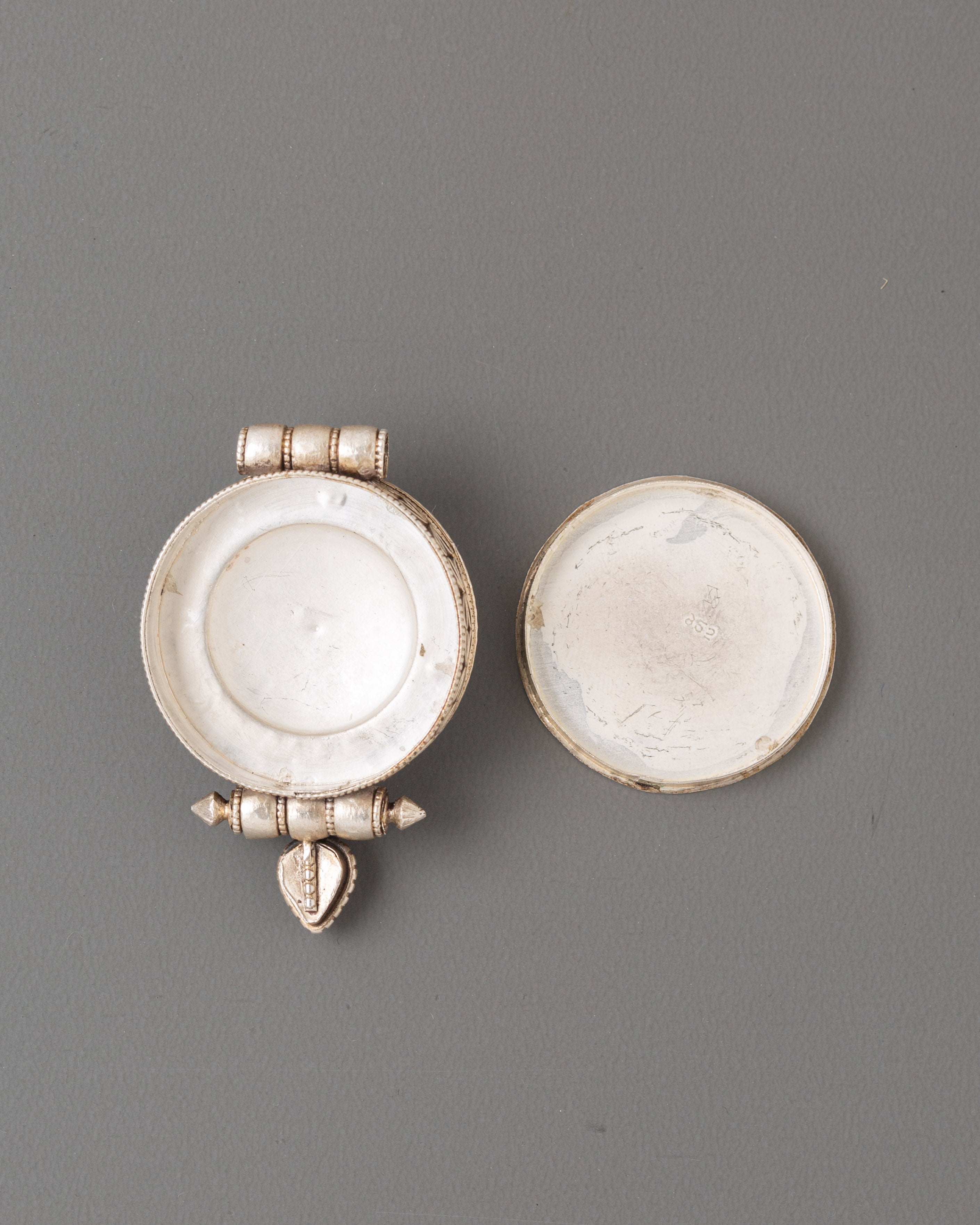 Buddhist Ghau Box Amulet | Silver Pendant with Coral & Turquoise