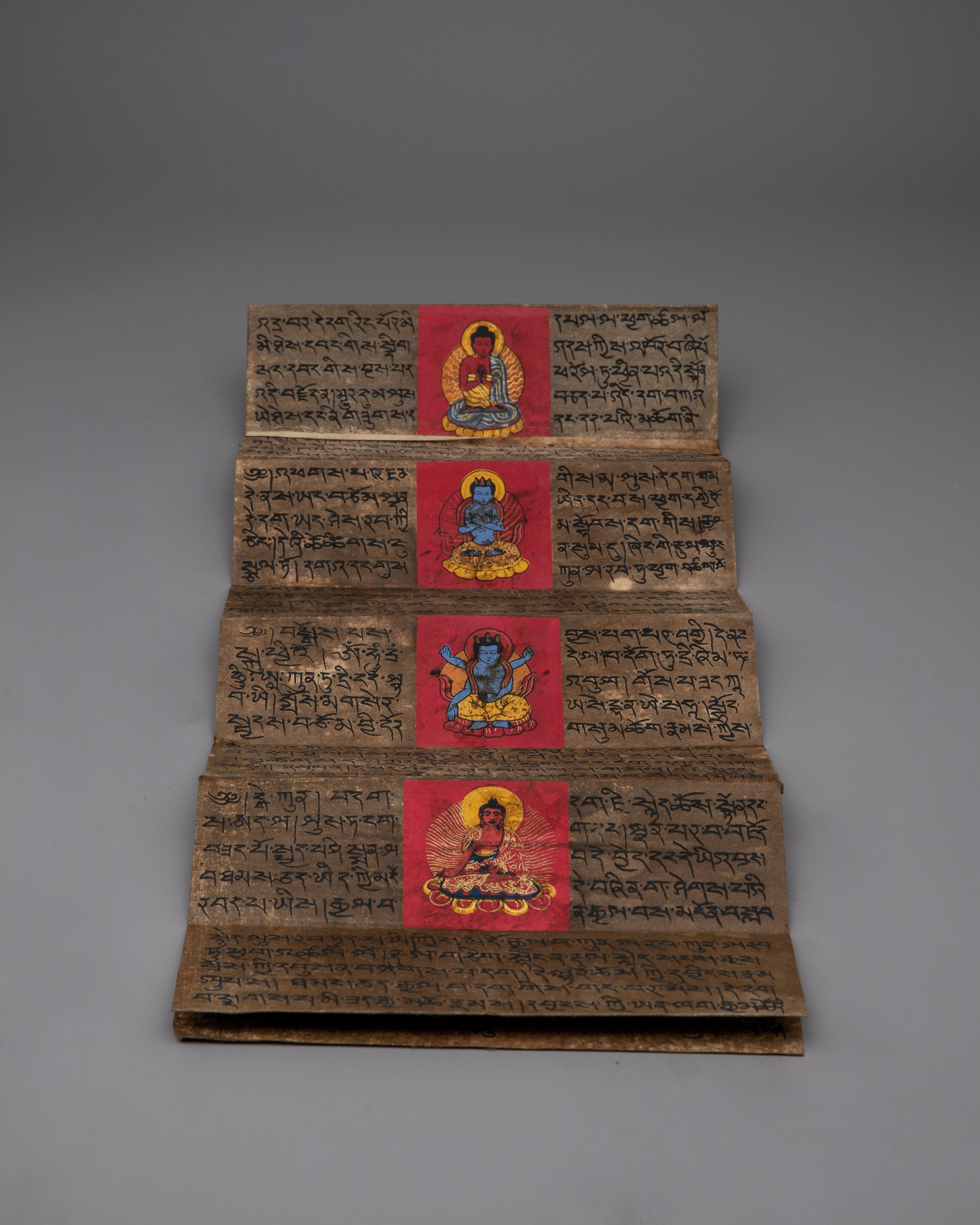 Decorative Tibetan Prayer Book |  Elegant Spiritual Text with Copper and Gem Inlays