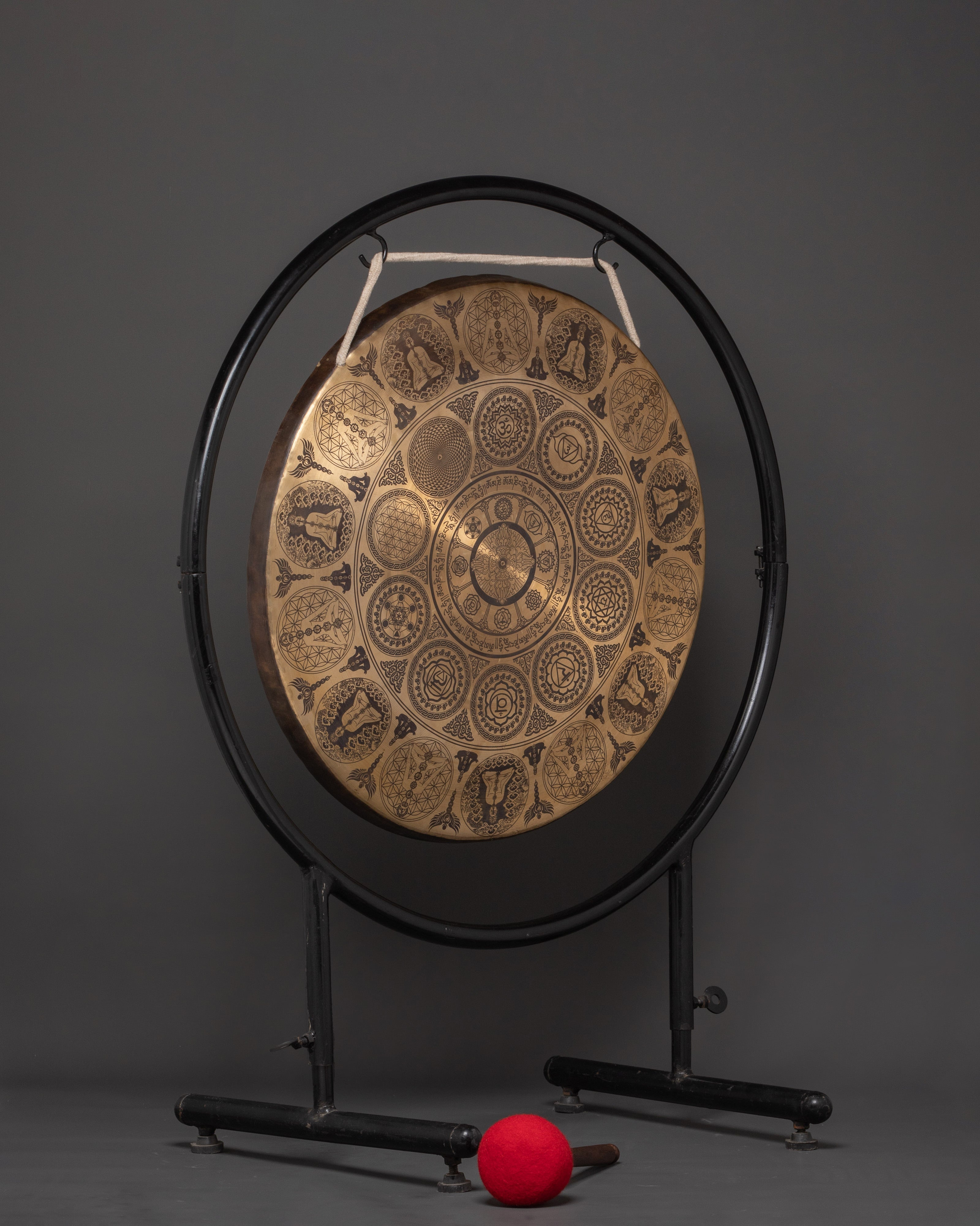 Handcrafted Sound Healing Gong | Engraved Brass Mandala Gong with Buddha Design