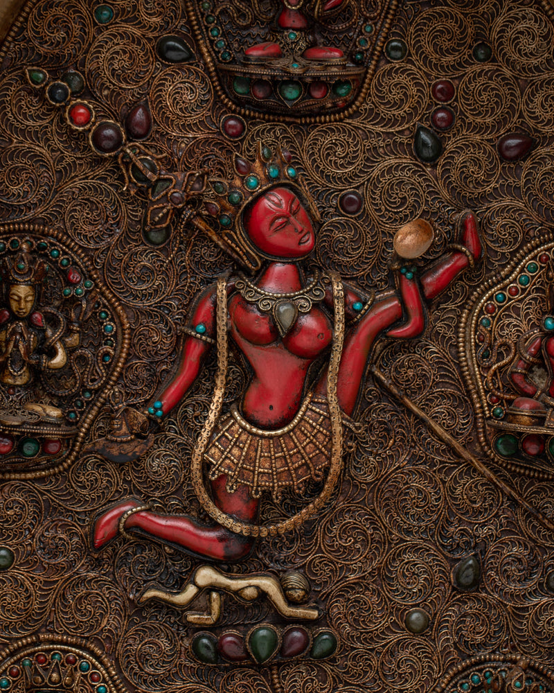 Handmade Vajrayogini Statue |  Copper with Turquoise, Coral, and Panna