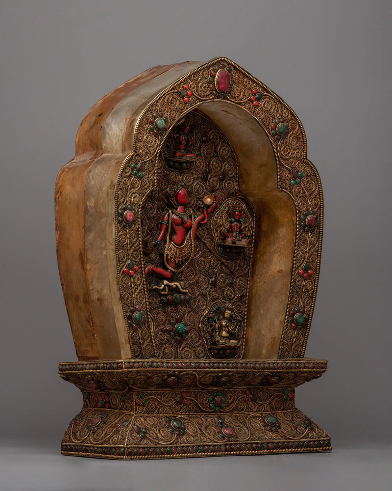 Handmade Vajrayogini Statue |  Copper with Turquoise, Coral, and Panna