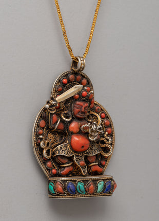 Gold-Plated Pendant with Coral & Turquoise | Design and Semi-Precious Stones