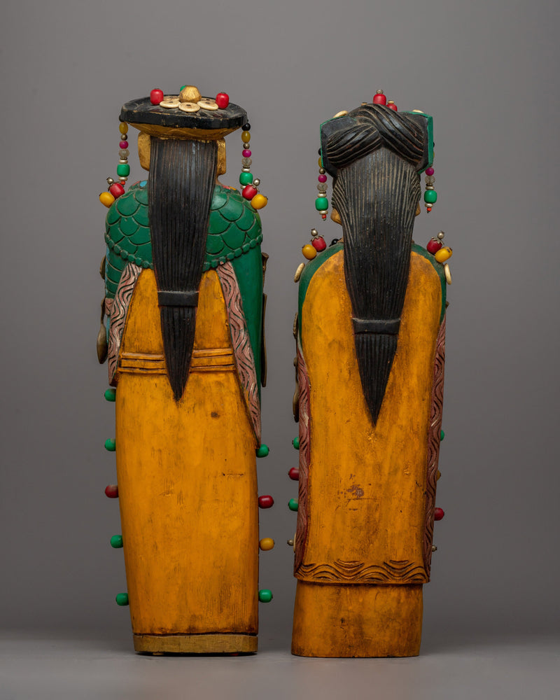 Wooden Pair Statues of Chinese Emperor and Empress | Traditional Chinese Figurines