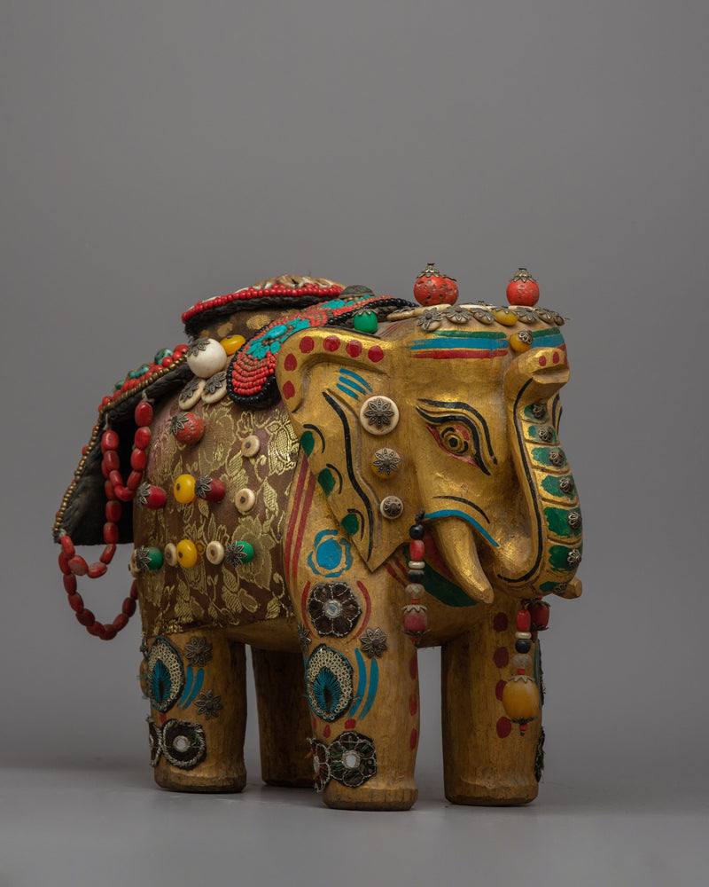 Elephant Wood Statue | Artisanal Sculpture Symbolizing Wisdom and Strength