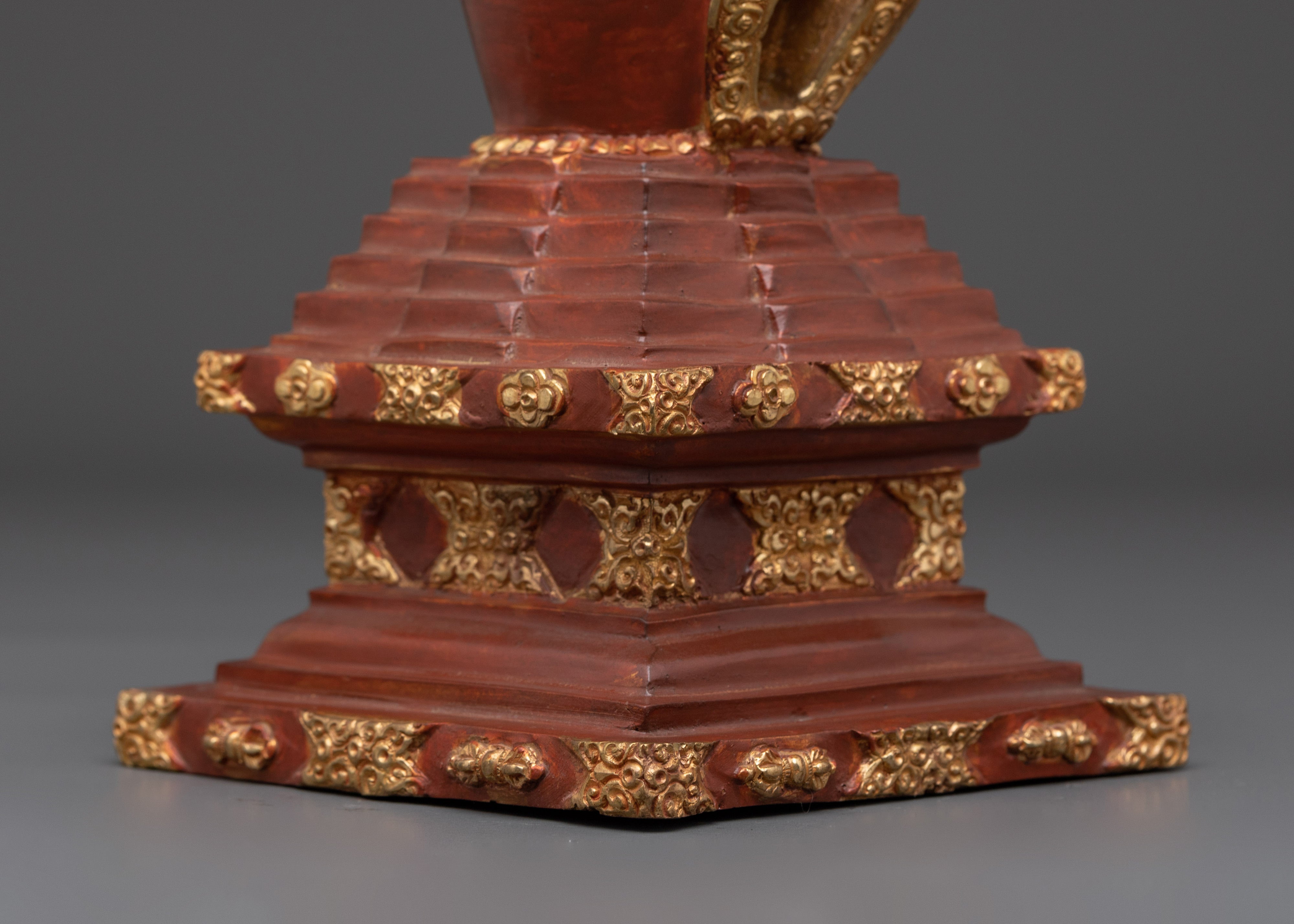 Tibetan Enlightenment Altar Stupa | Gold Plated Buddhist Shrine for Meditation
