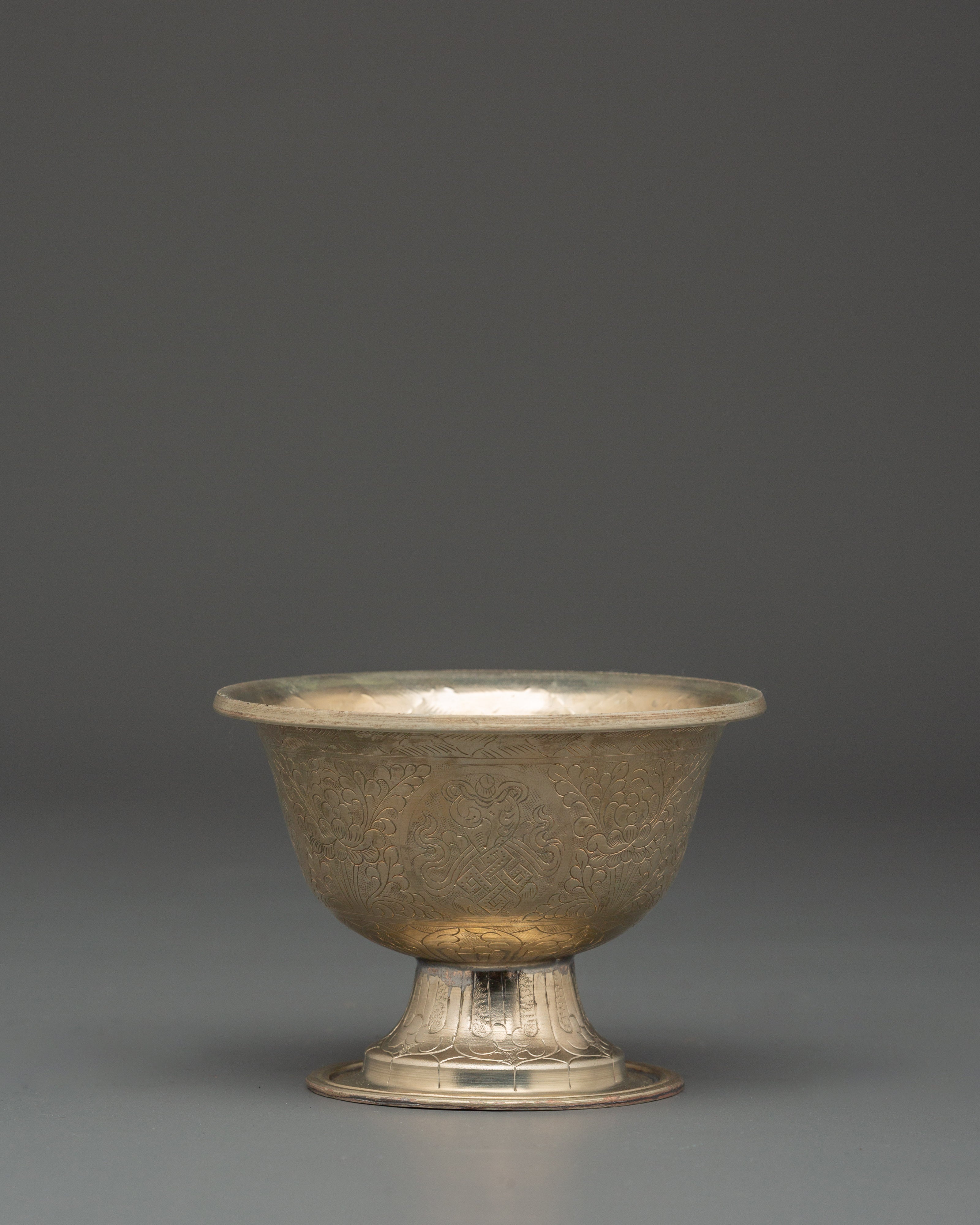 Buddhist Offering Altar Set | Handcrafted White Metal Ritual Bowls