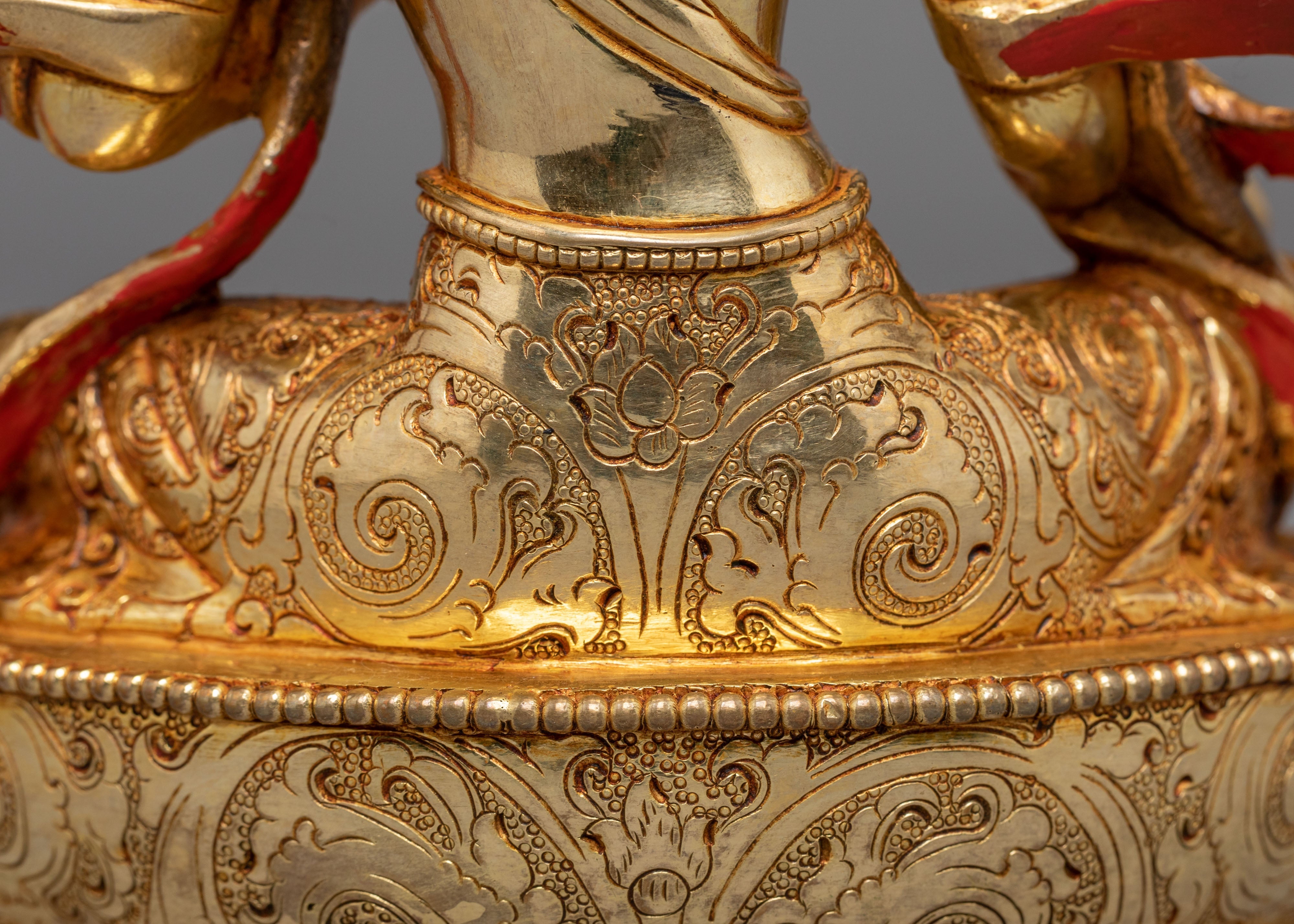 Mother Shyama Tara Sacred Statue | Gold Plated Copper Sculpture with Coral & Turquoise