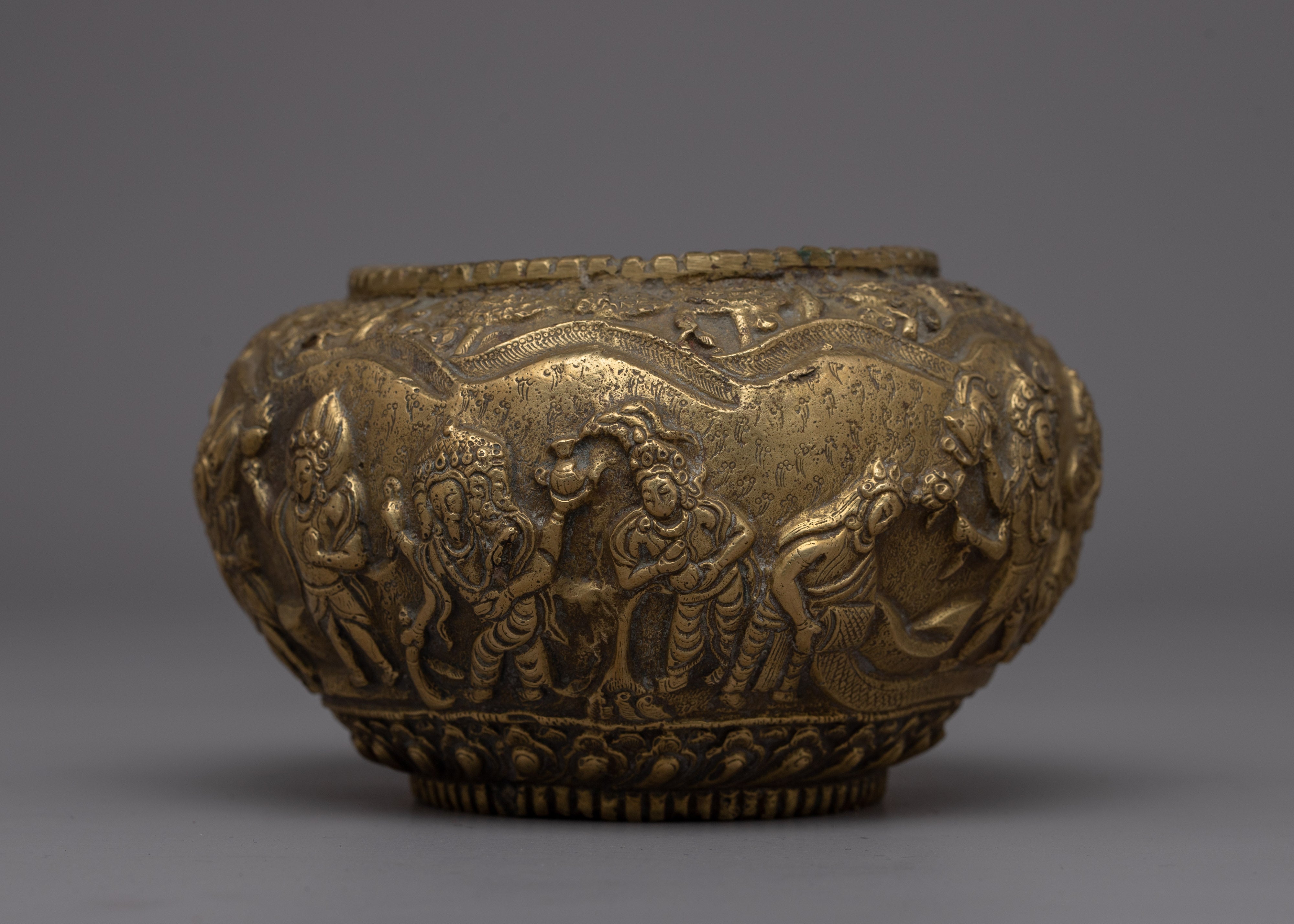 Buddhist Brass Offering Bowl Rice Pot | Enhance Your Spiritual Space with Sacred Symbolism