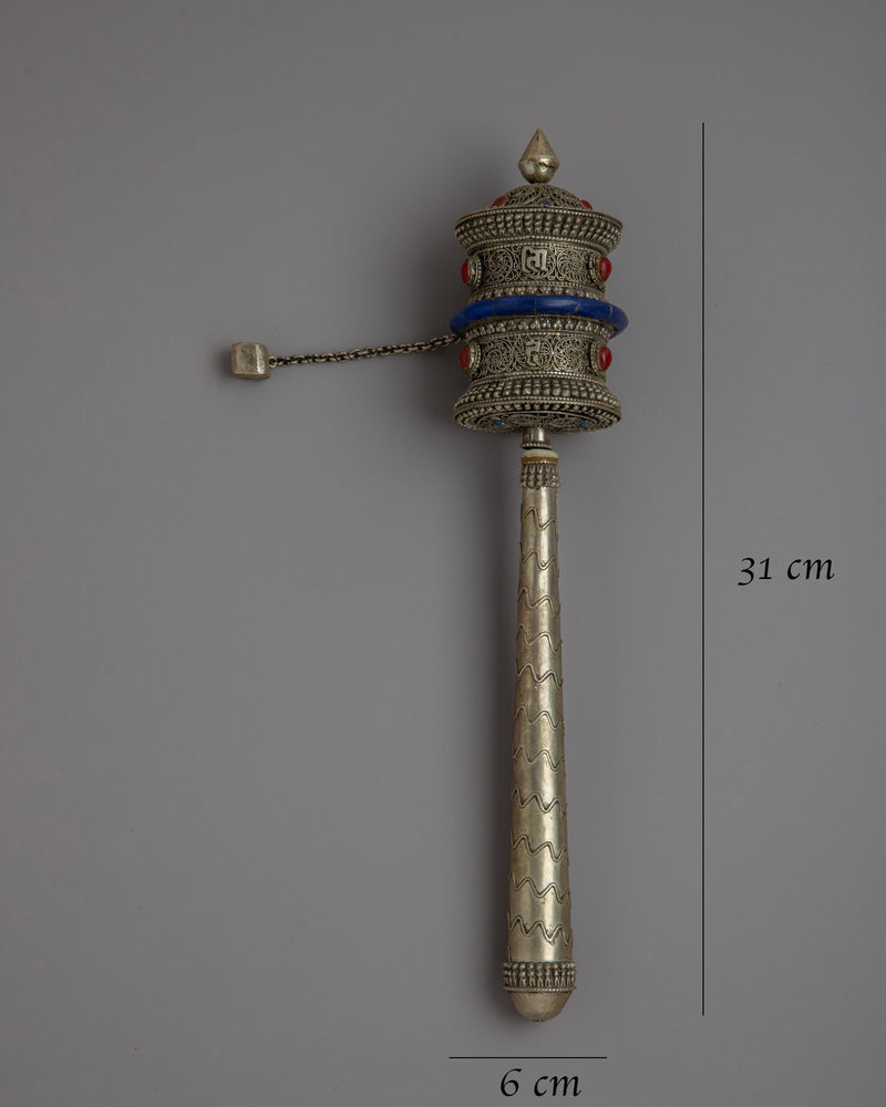 Buddhist Hand Prayer Wheel | Exquisite Handheld Prayer Wheel for Timeless Devotion